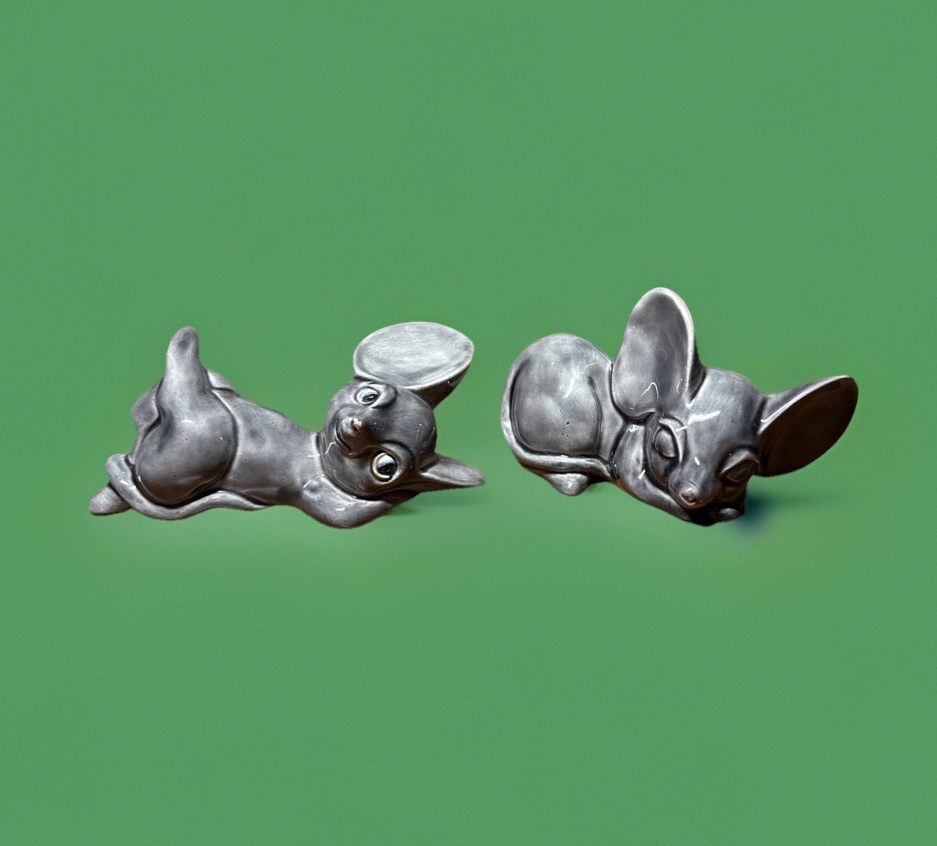 Vtg Studio Pair Sleeping/Relaxing Mice Figurines -Ceramic Gray Figures Signed