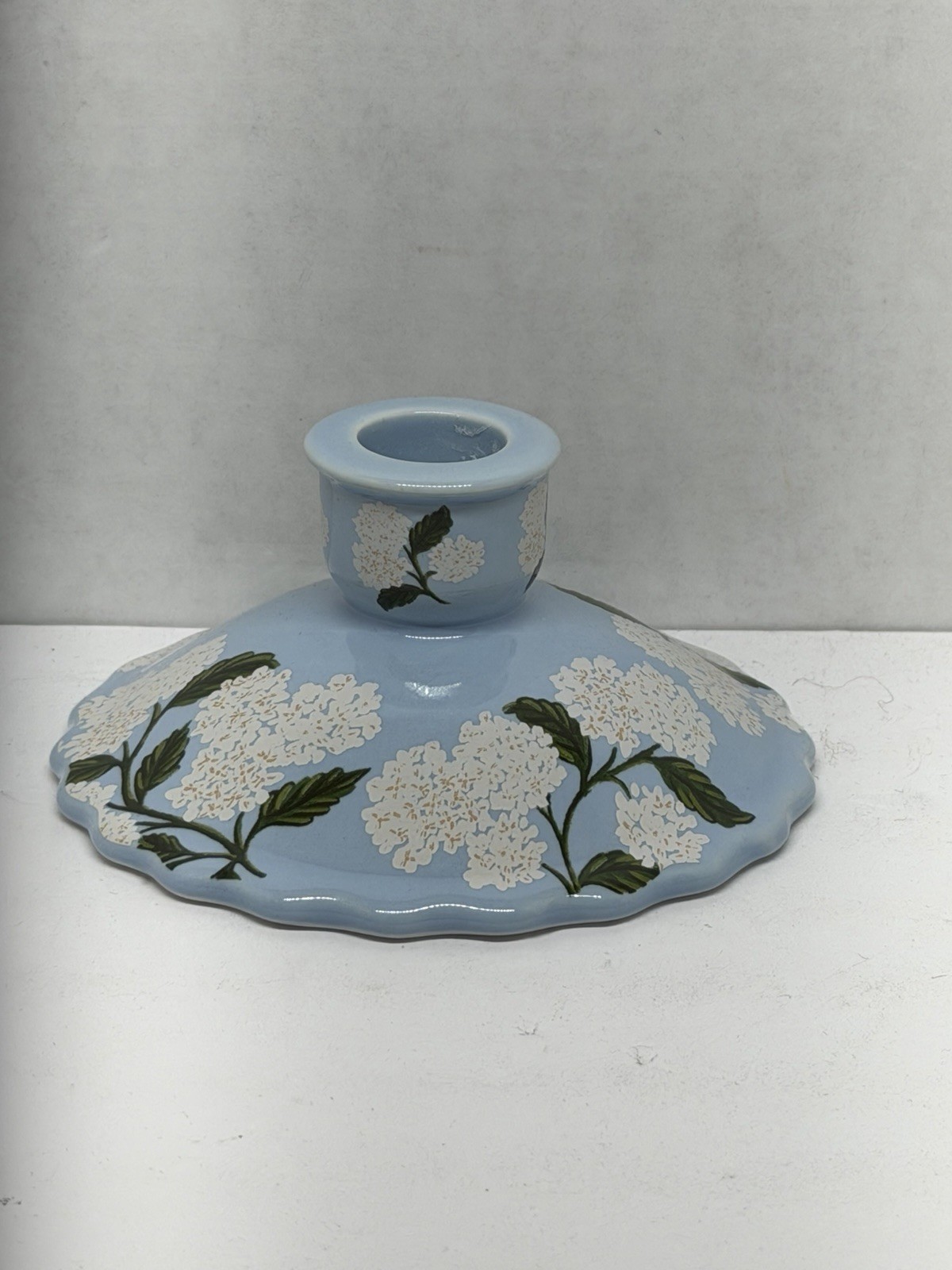 Rifle Paper Co Hydrangea Blue Ceramic Candle Holder Candlestick Floral Decor