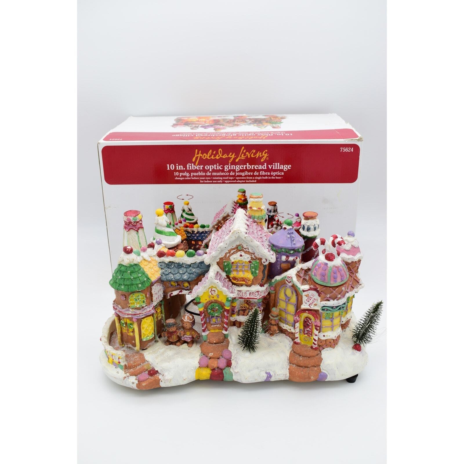 Holiday Living 10” Fiber Optic Motion Christmas Gingerbread House Village in Box