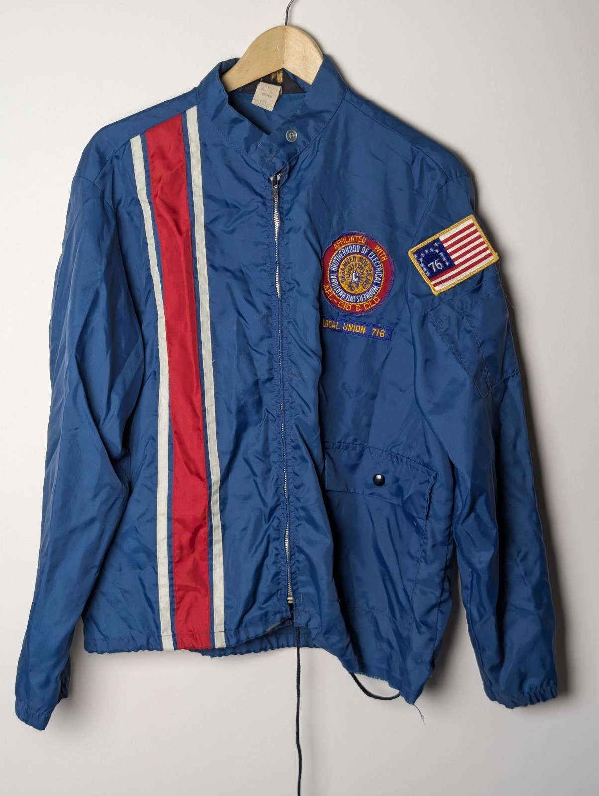 Vintage Swingster IBEW Local 716 Union Windbreaker Jacket 1976 Flag Patch M