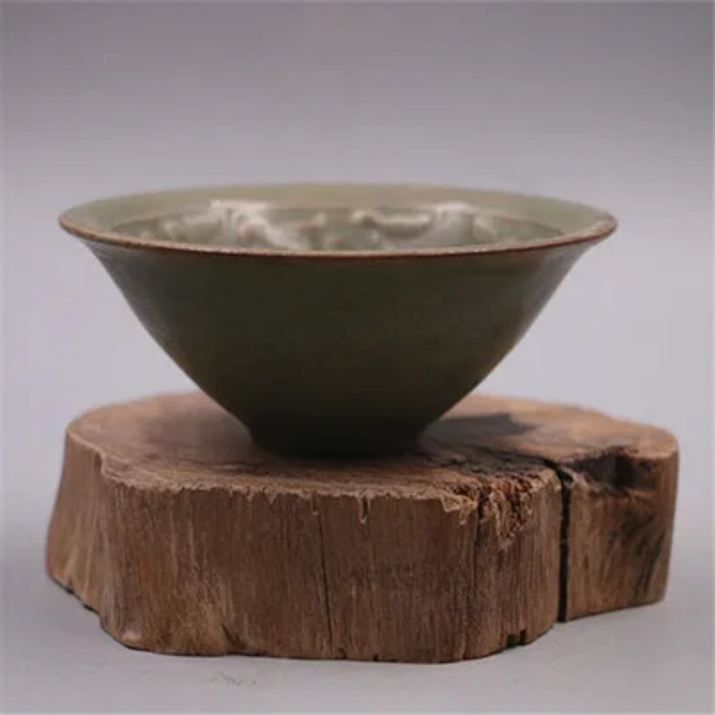 Exquisite Kiln Blue Glaze Carved Small Hat Bowl Home Decoration Ceramic