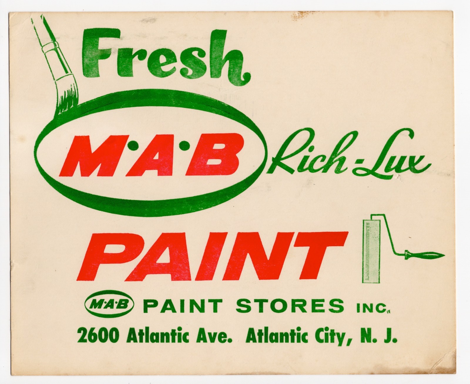 Vintage 1950s MAB Rich-Lux Paint Sign Atlantic City New Jersey Hardware Store Ad Vintage 1950s MAB Rich-Lux Paint Sign Atlantic City New Jersey Hardware Store Ad
