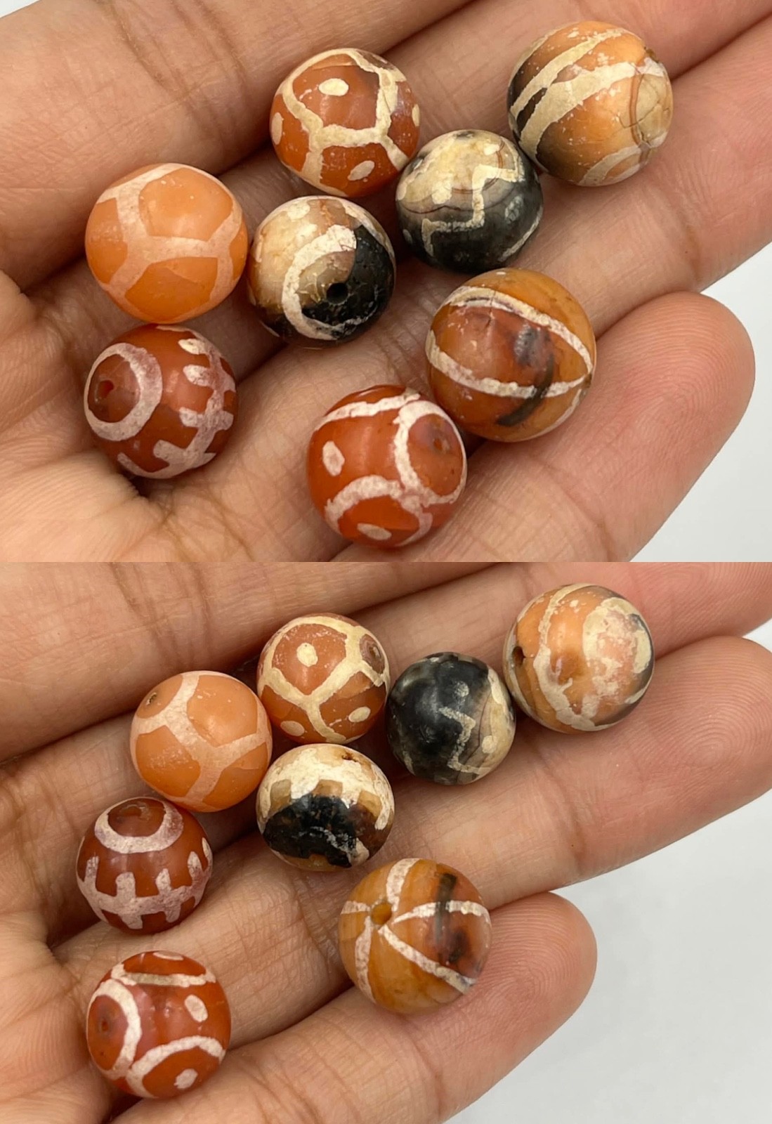 8 Genuine Ancient Near Eastern Etched Carnelian Bead Lot in good Condition