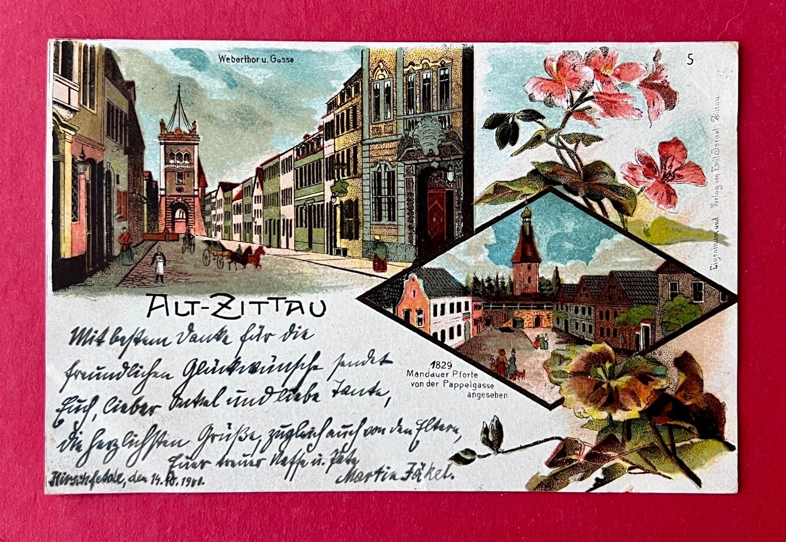 Litho Postcard Old Zittau 1900 Webergasse with Gate and Mandau Gate (183304 Litho Postcard Old Zittau 1900 Webergasse with Gate and Mandau Gate (183304