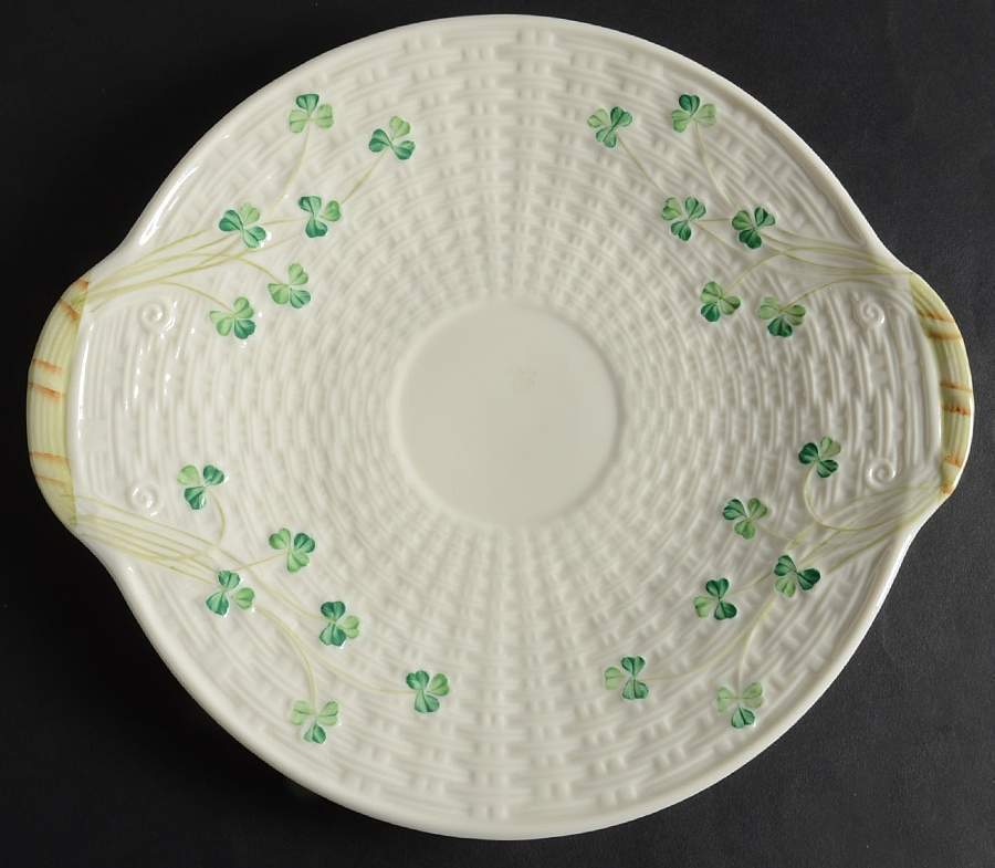 Belleek Pottery  Shamrock Handled Cake Plate 10480396