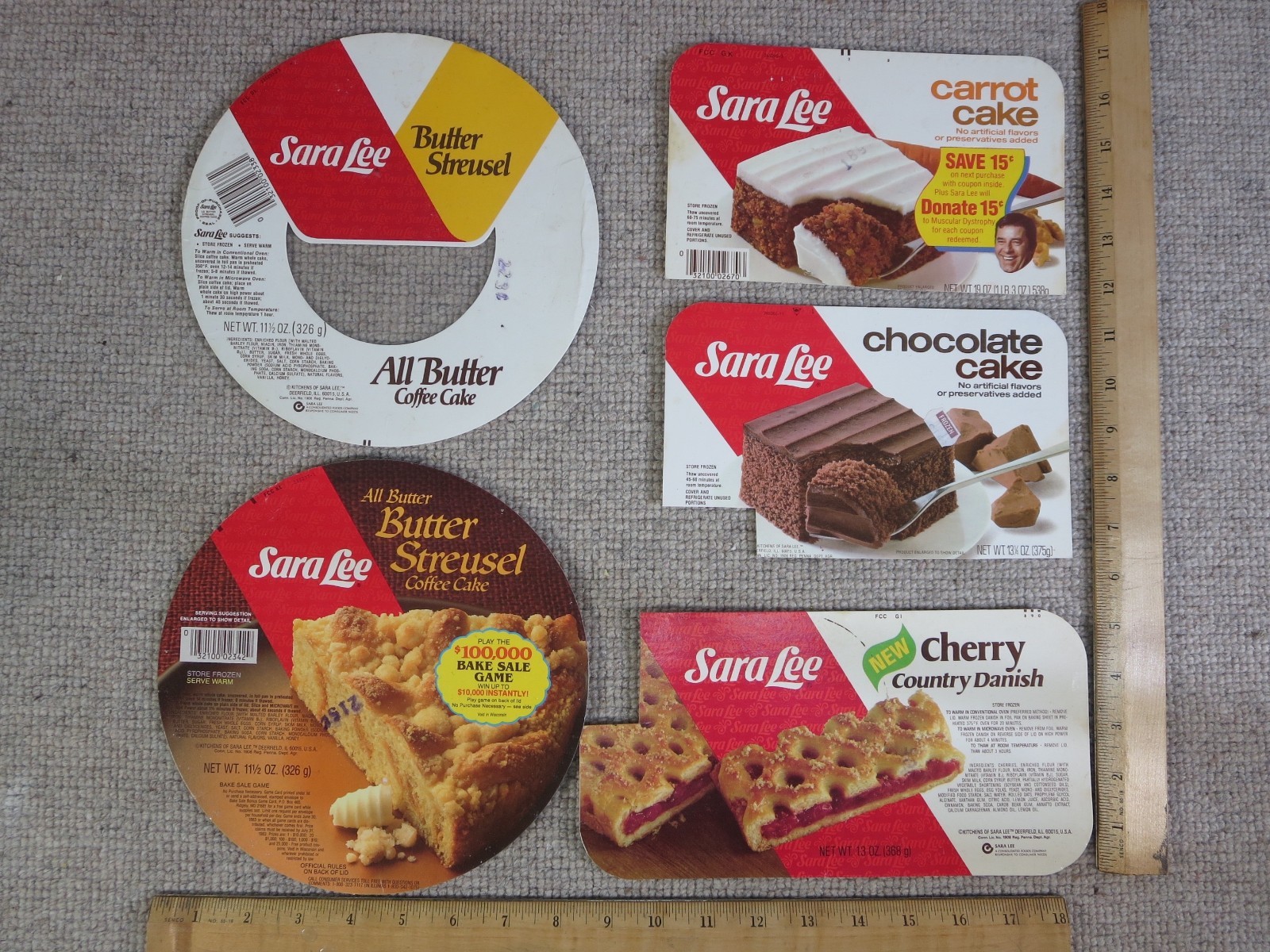 5 Vtg Sara Lee Cake Container Topper Lot 1980s Frozen Food Packaging Lot Dessert