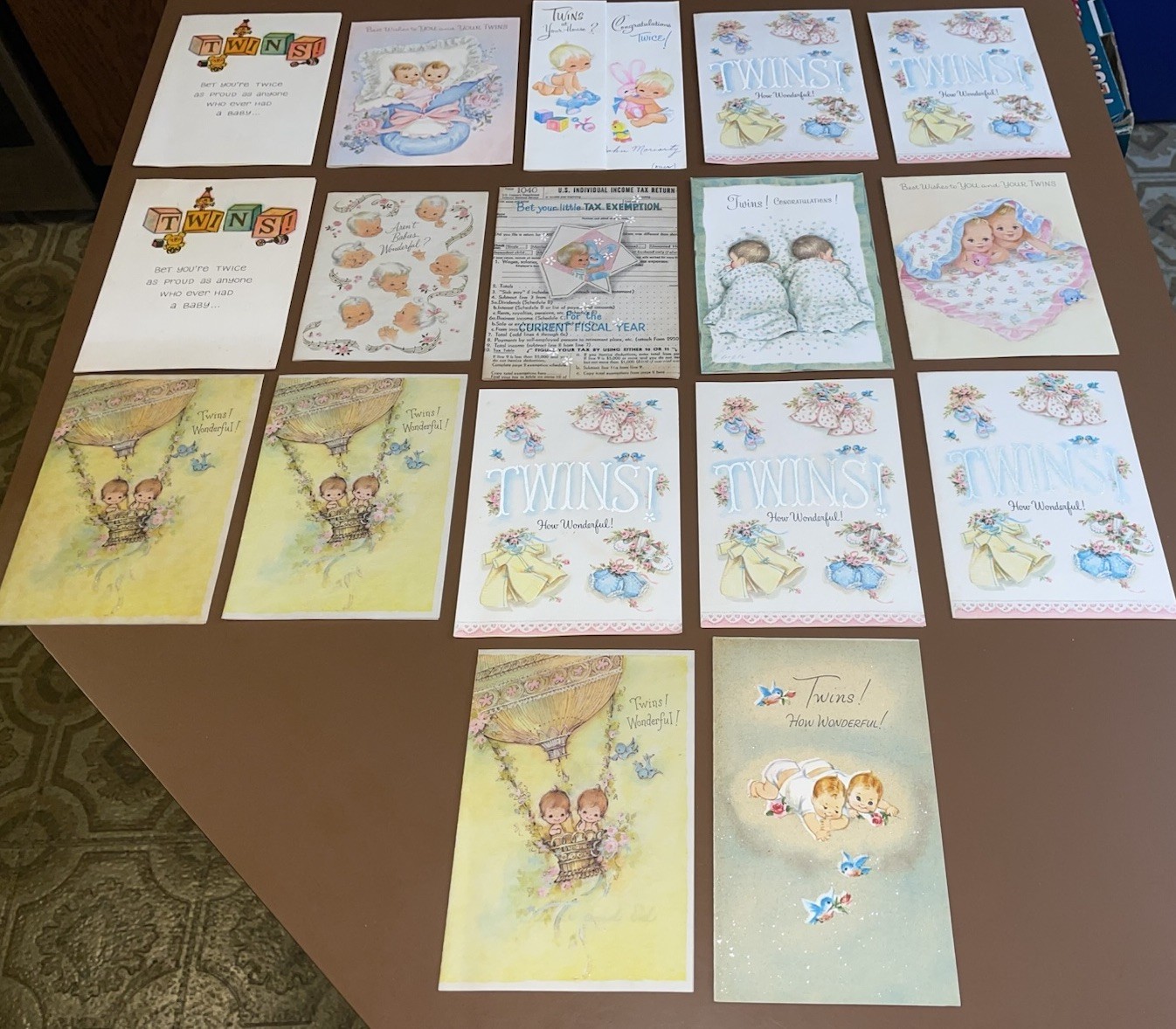 Vintage 17 Used Baby Greeting Cards 15/17 are for TWINS Great Scrapbooking 1967