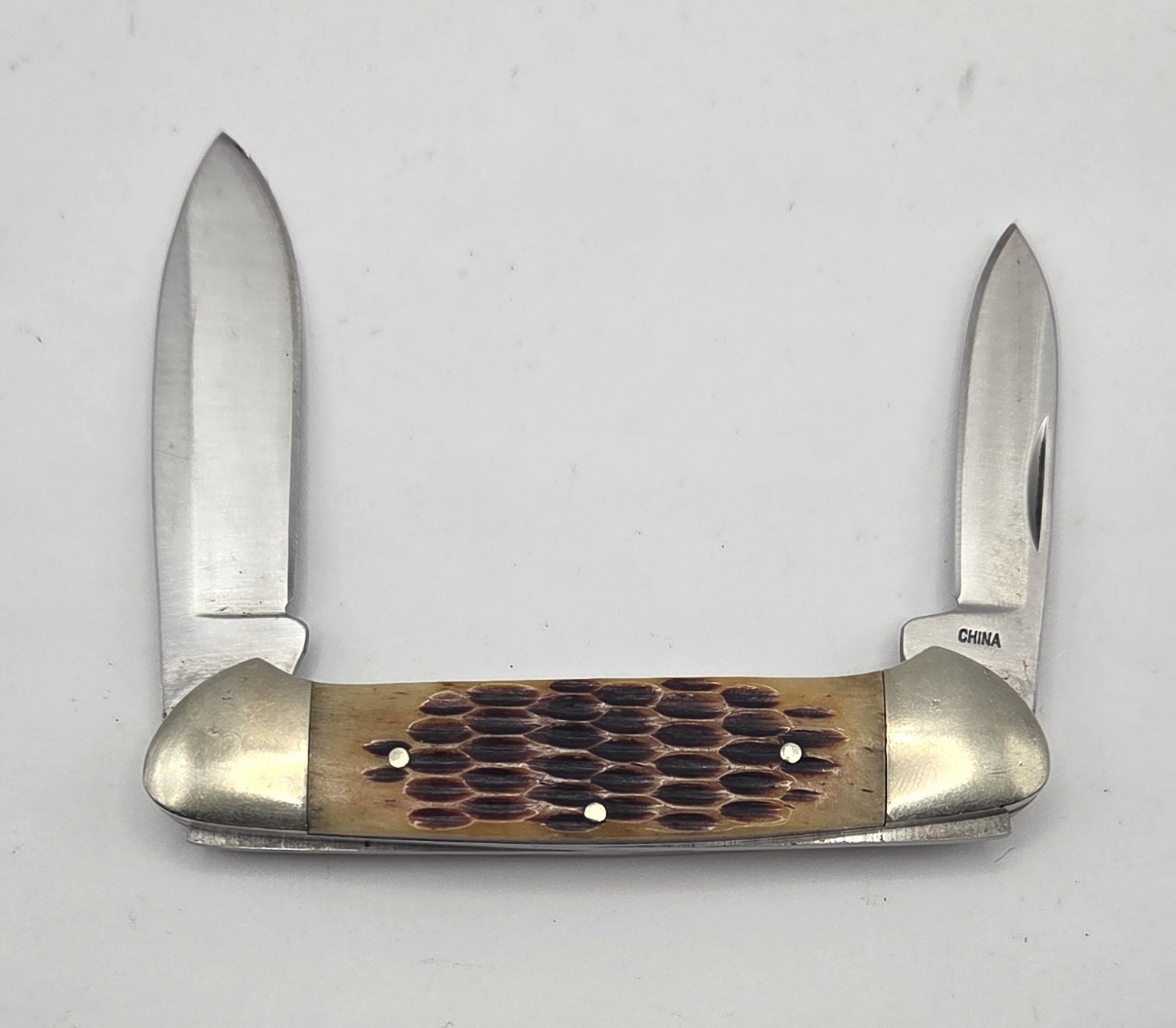 Vintage Buck 389 Canoe Pocket Knife Jigged Bone 2 Blade Slipjoint Great Cond