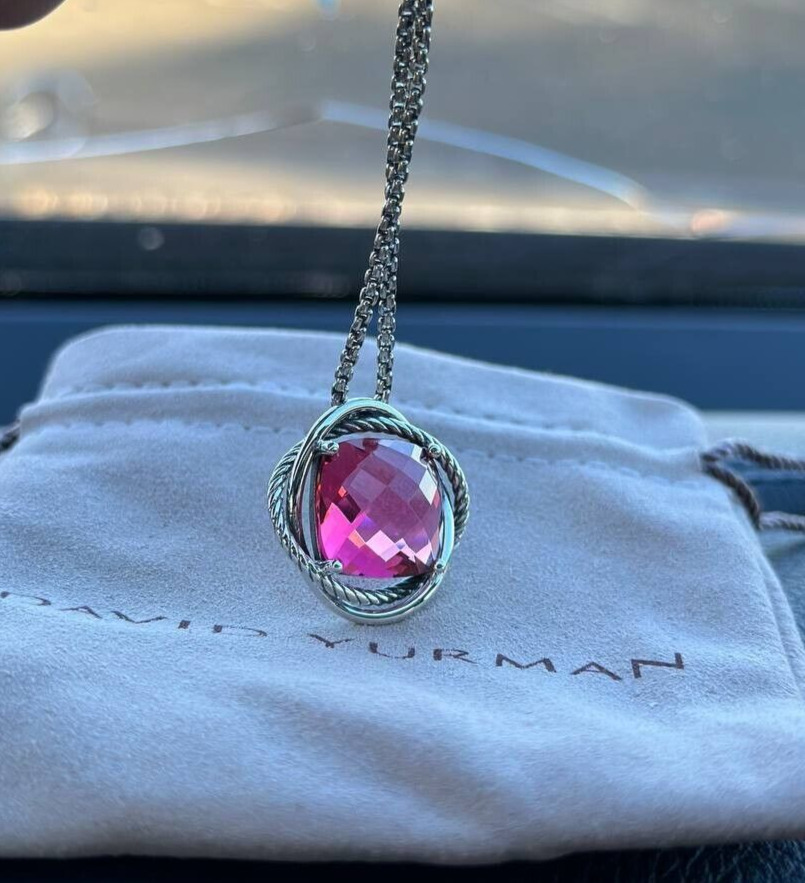David Yurman Infinity Pendant Necklace With Pink Tourmaline 14mm With 18 Chain