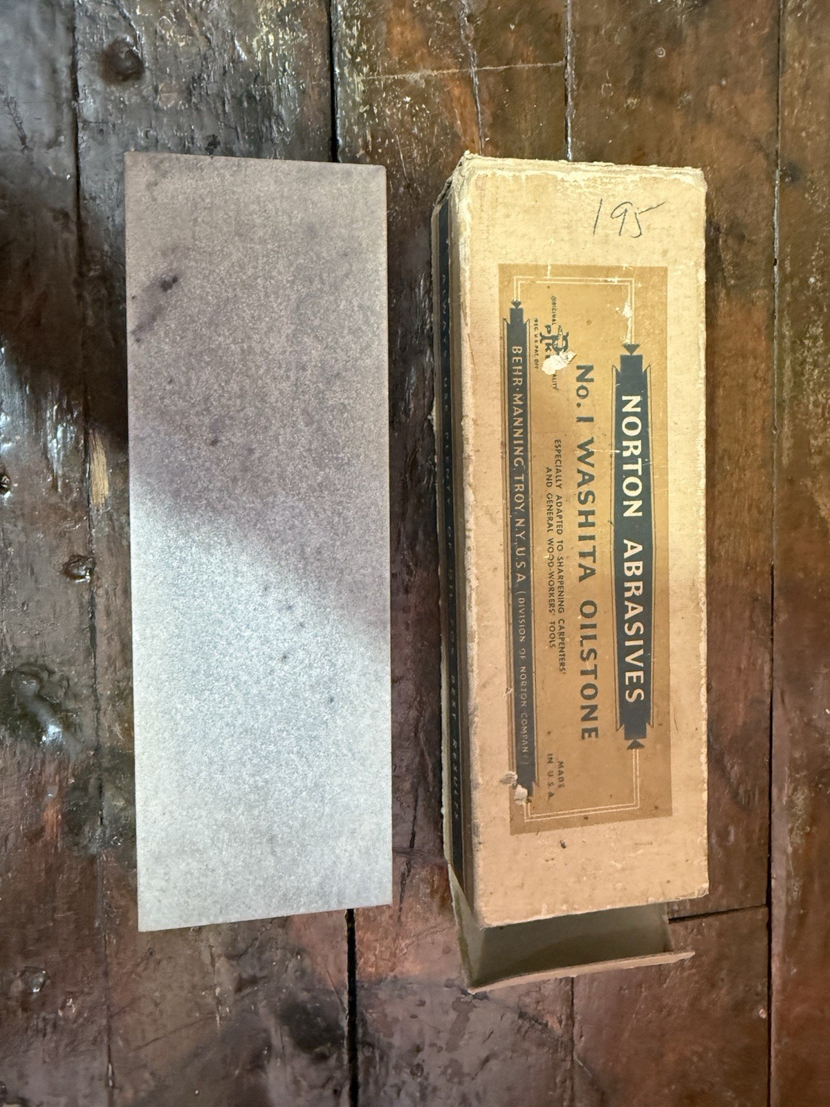Vintage Norton No. 1 Washita Oilstone Pike Natural Sharpening Stone Original Box