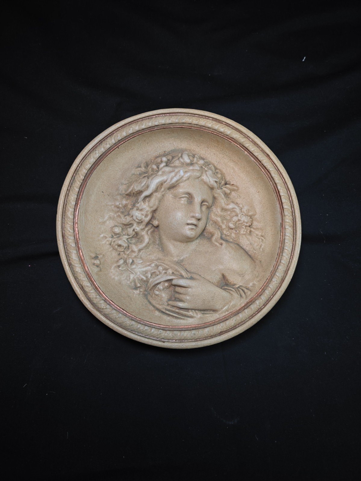 Vtg Classical Relief Mythical Muse w/Flowers Plaster Sculpture 3D Wall Plaque
