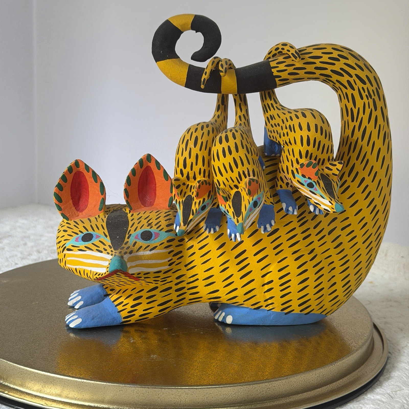  Oaxacan wood-carved alebrije depicting a possum with three babies