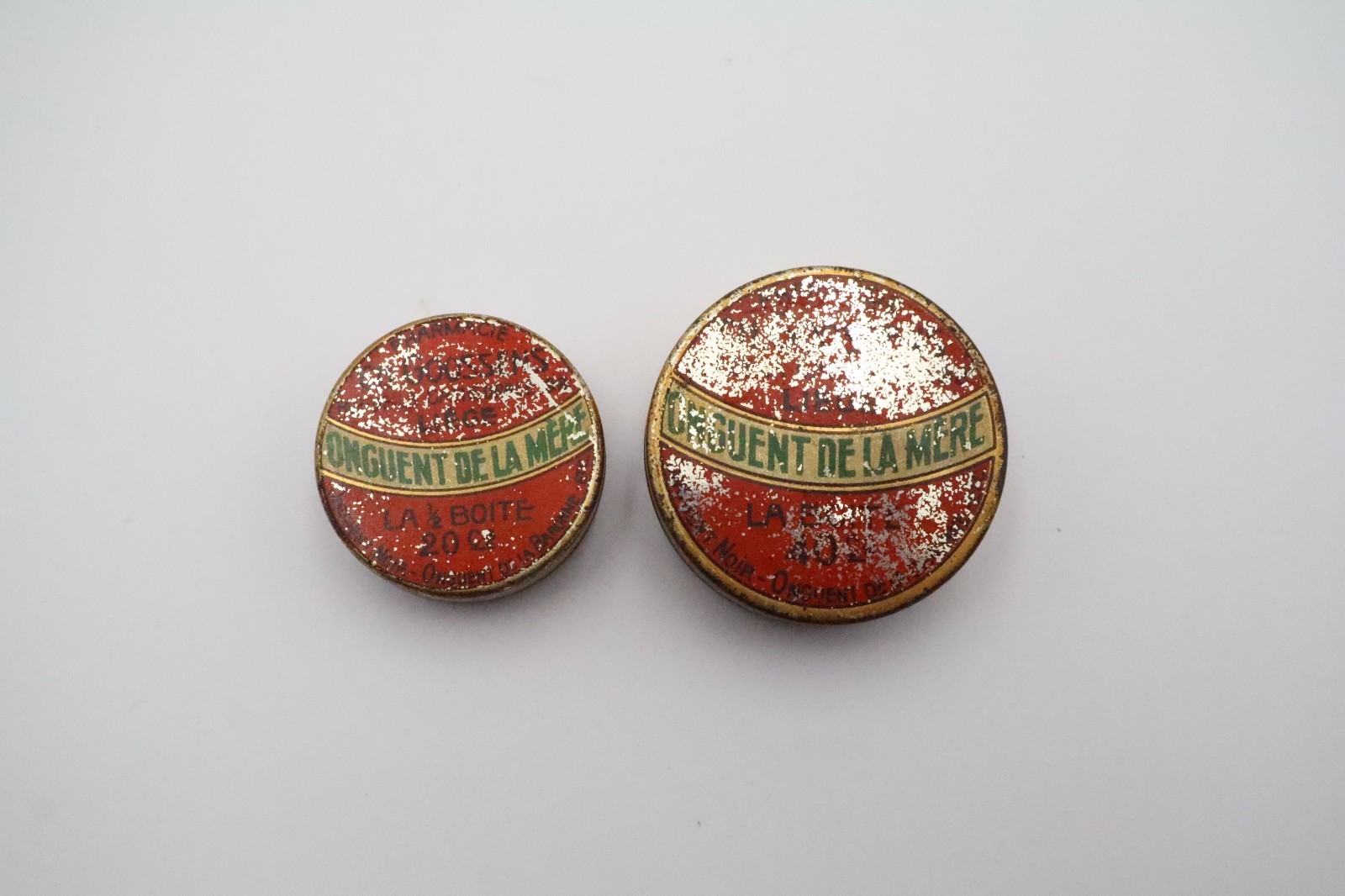 Vintage Onguent De La Mere French Advertising Apothecary Tin Lot of 2 Containers