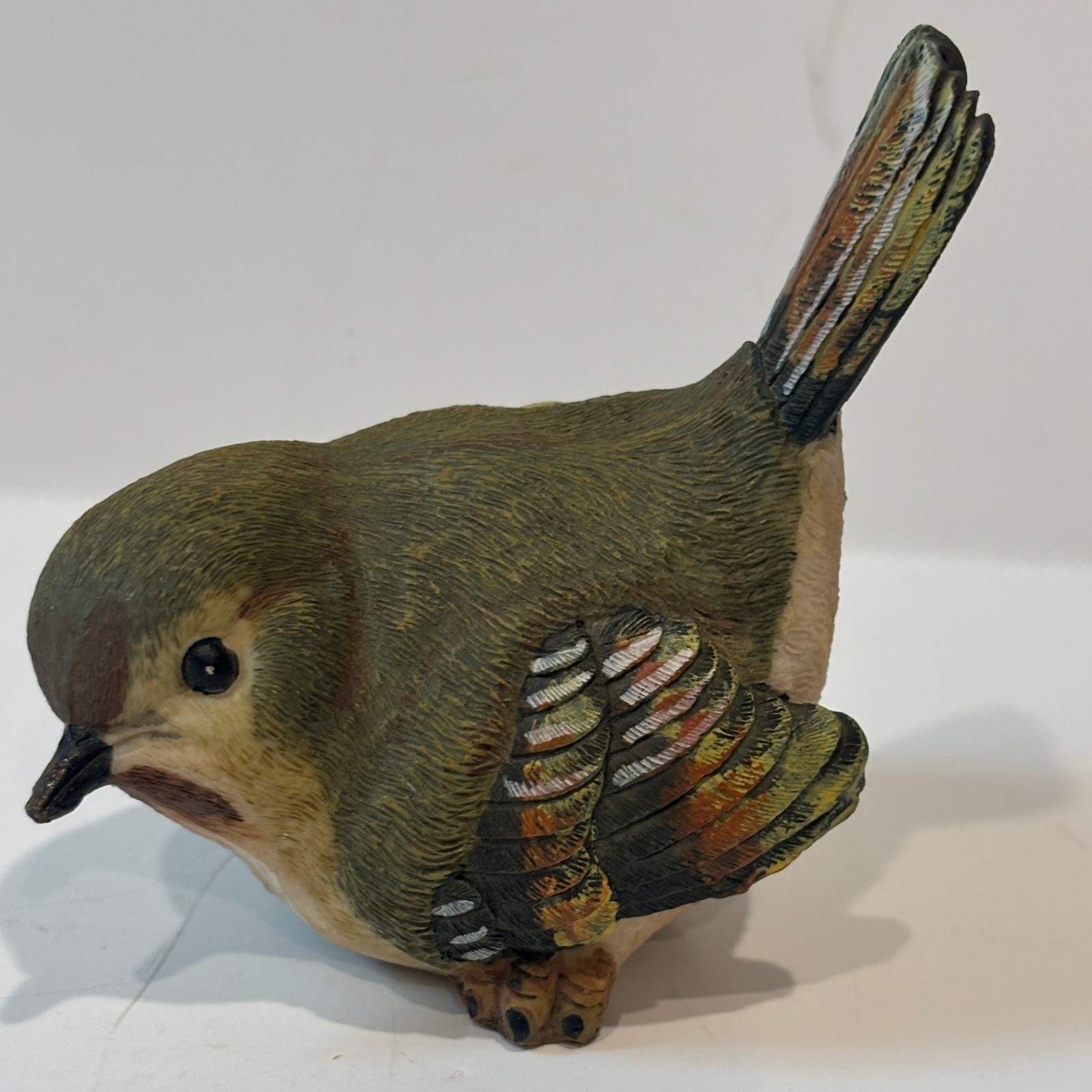 Vintage Style Resin Bird Figurine Hand Painted Songbird Wren Sparrow Decor