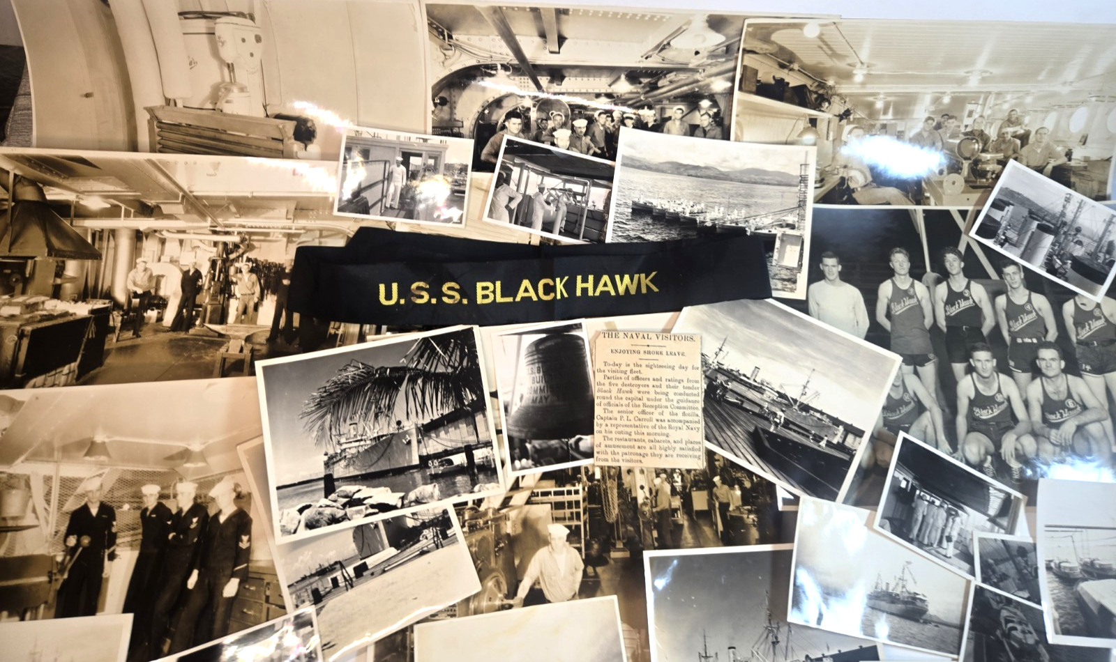 LOT 0f 27 pcs 1939 USS Black Hawk Memorabilia Photos Cap Tally Navy Ship
