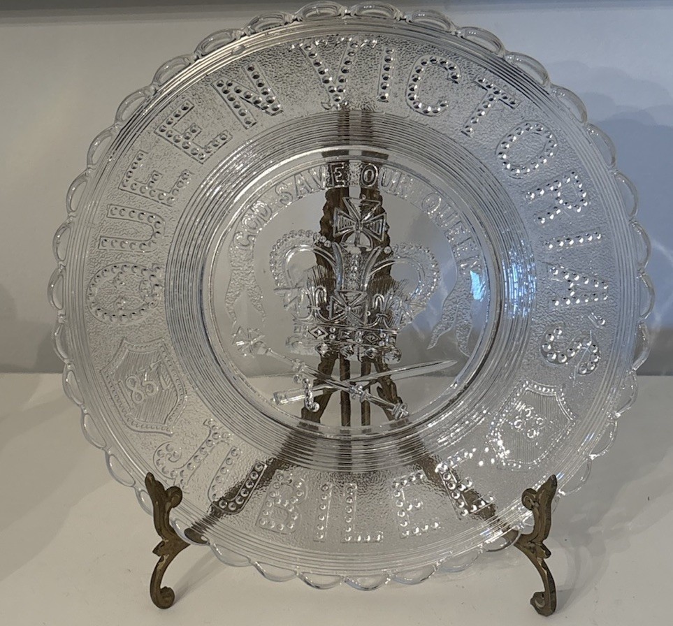 Antique 1887 Queen Victoria Golden Jubilee Pressed  Glass God Save Our Queen 10
