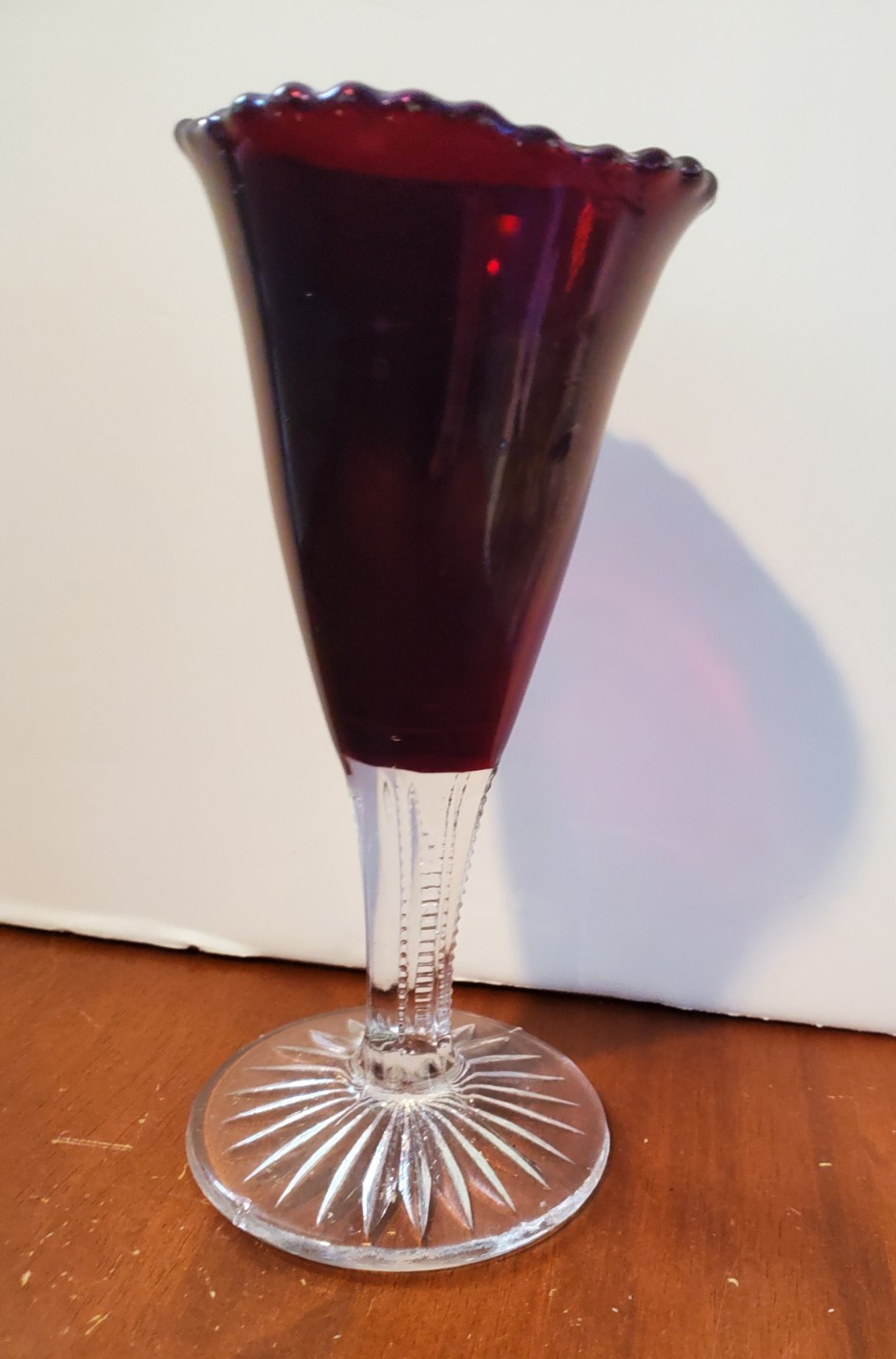 SOUVENIR VASE RUBY FLASHED Glass, beaded edge, 6.25\ SOUVENIR VASE RUBY FLASHED Glass, beaded edge, 6.25\