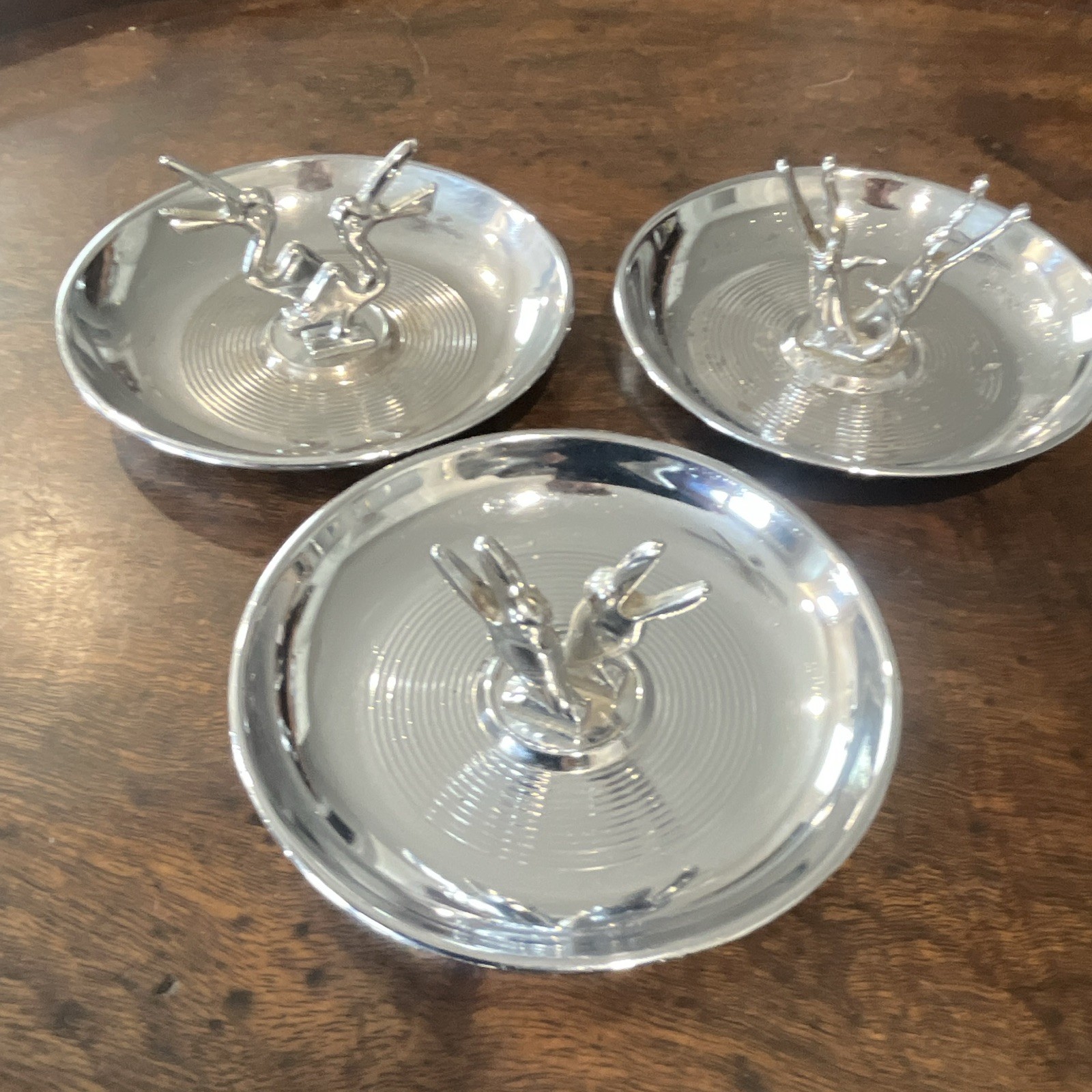 Vintage Hamilton set of 3 Crome plated pincherette ashtrays