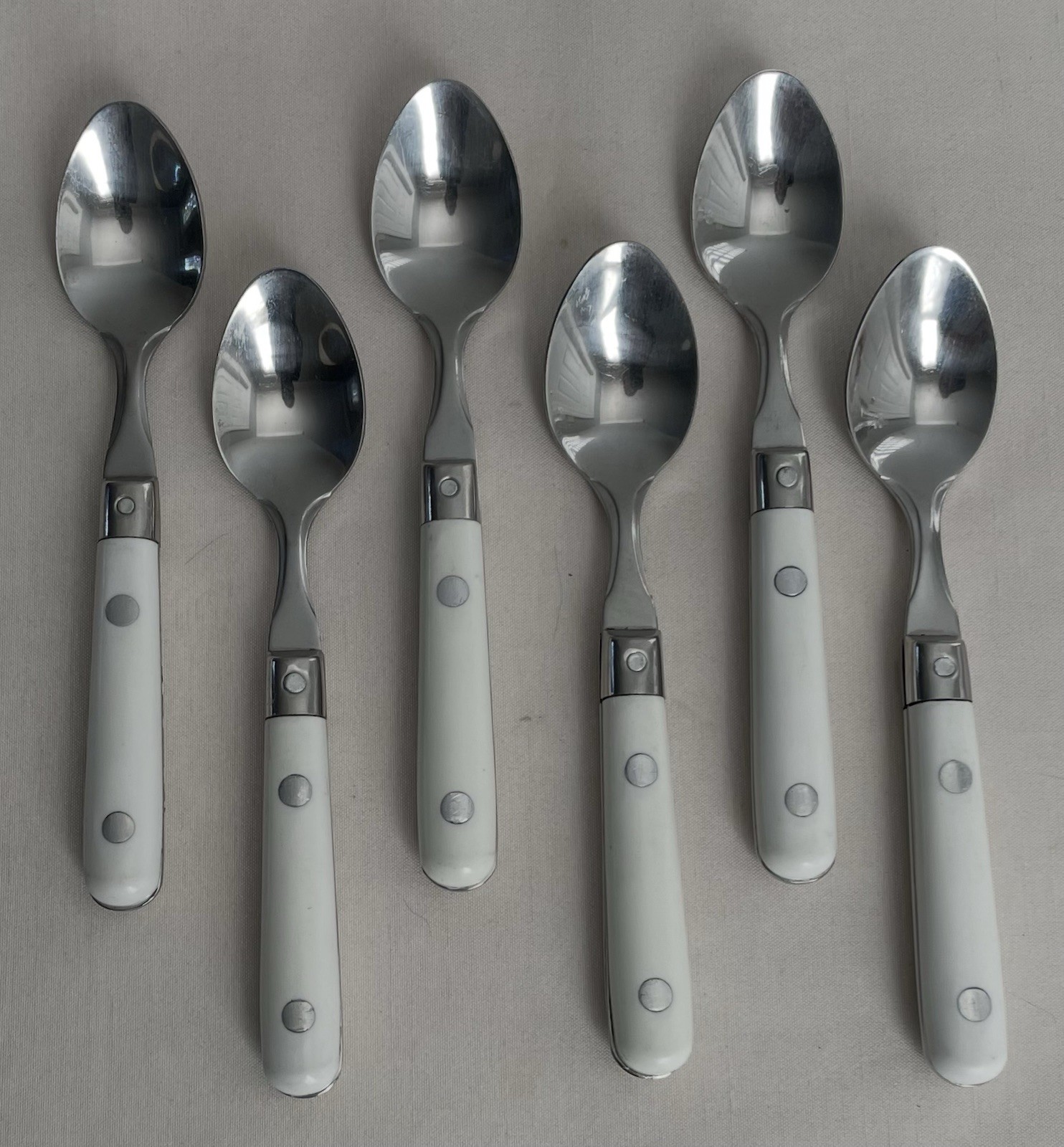 RARE Set 6 Vintage MCM Washington Forge MARDI GRAS-WHITE Demitasse Spoons 5 1/8\ RARE Set 6 Vintage MCM Washington Forge MARDI GRAS-WHITE Demitasse Spoons 5 1/8\