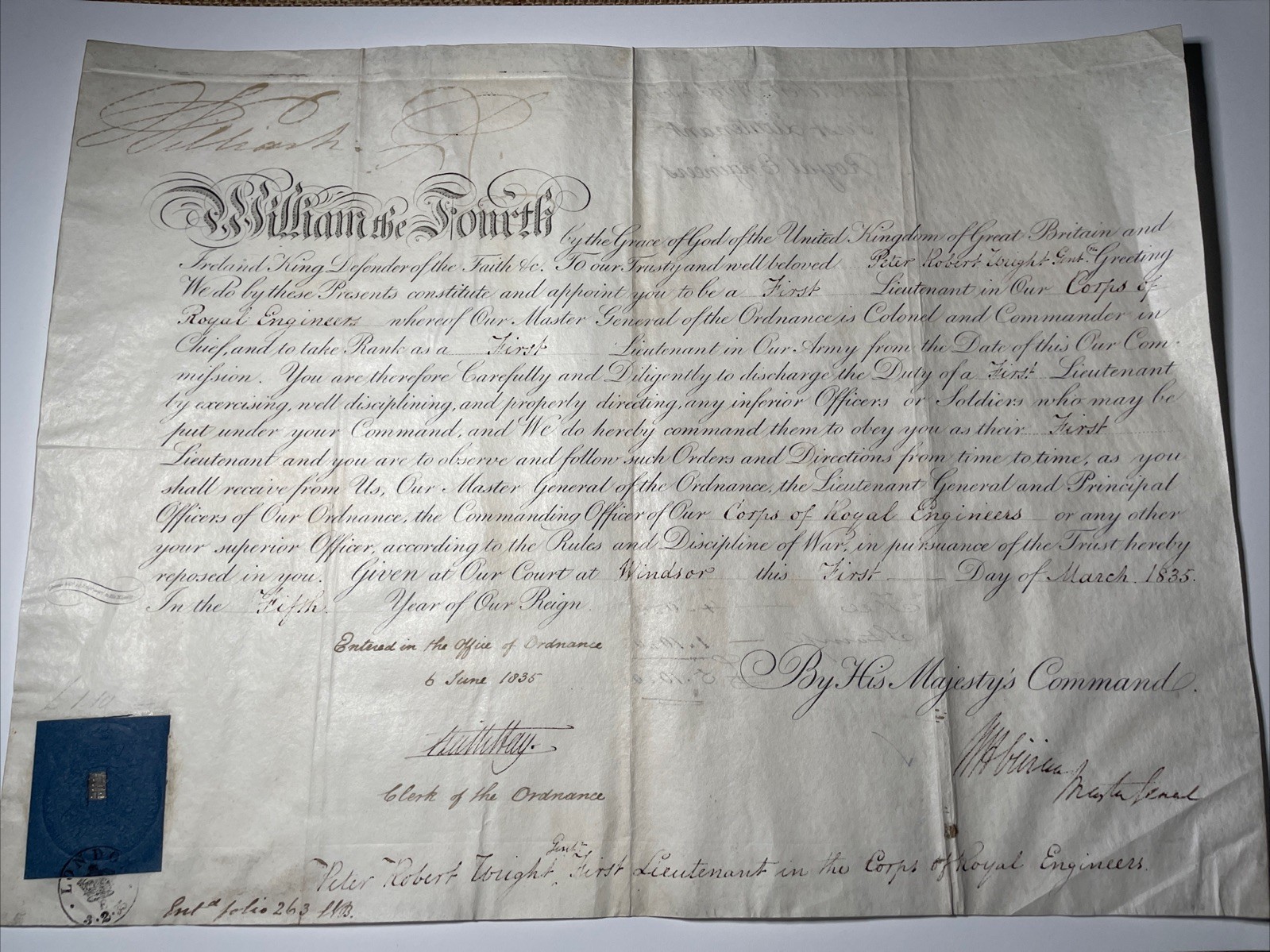 Large on vellum regarding the Royal engineer and a project the King wanted built