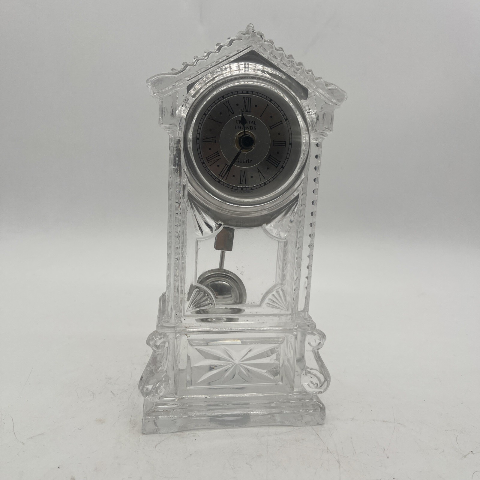 VTG Shannon Quartz Crystal Mantel Clock Clear Lucite Acrylic Pendulum - Working