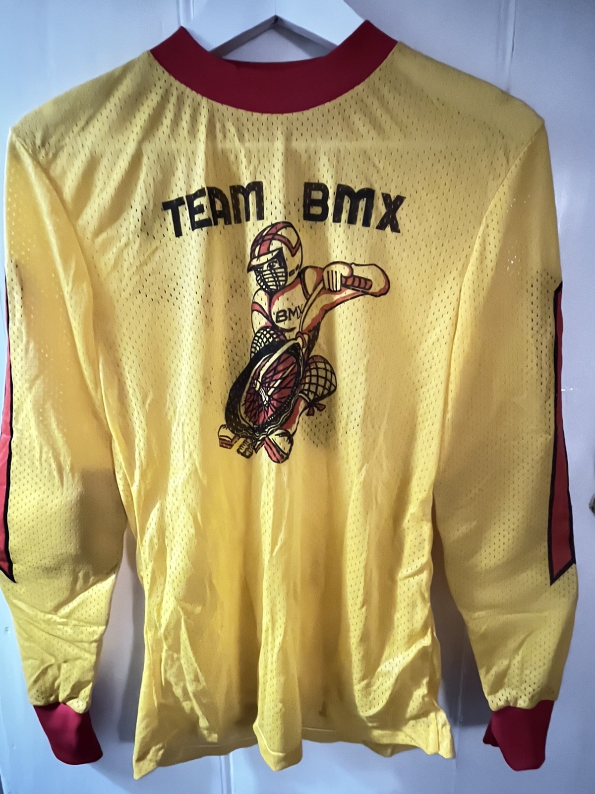 Rare original Vintage TEAM BMX 1980s Bmx Race Jersey, NOS, yellow size L 