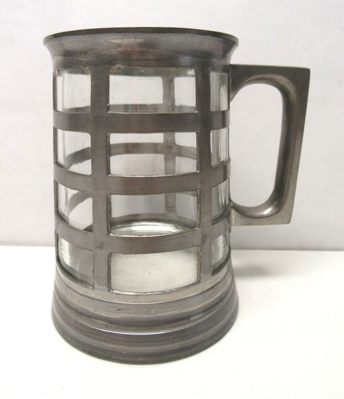 Vintage Heavy Handmade Pewter And Glass Lattice Mug/Tankard See Pics