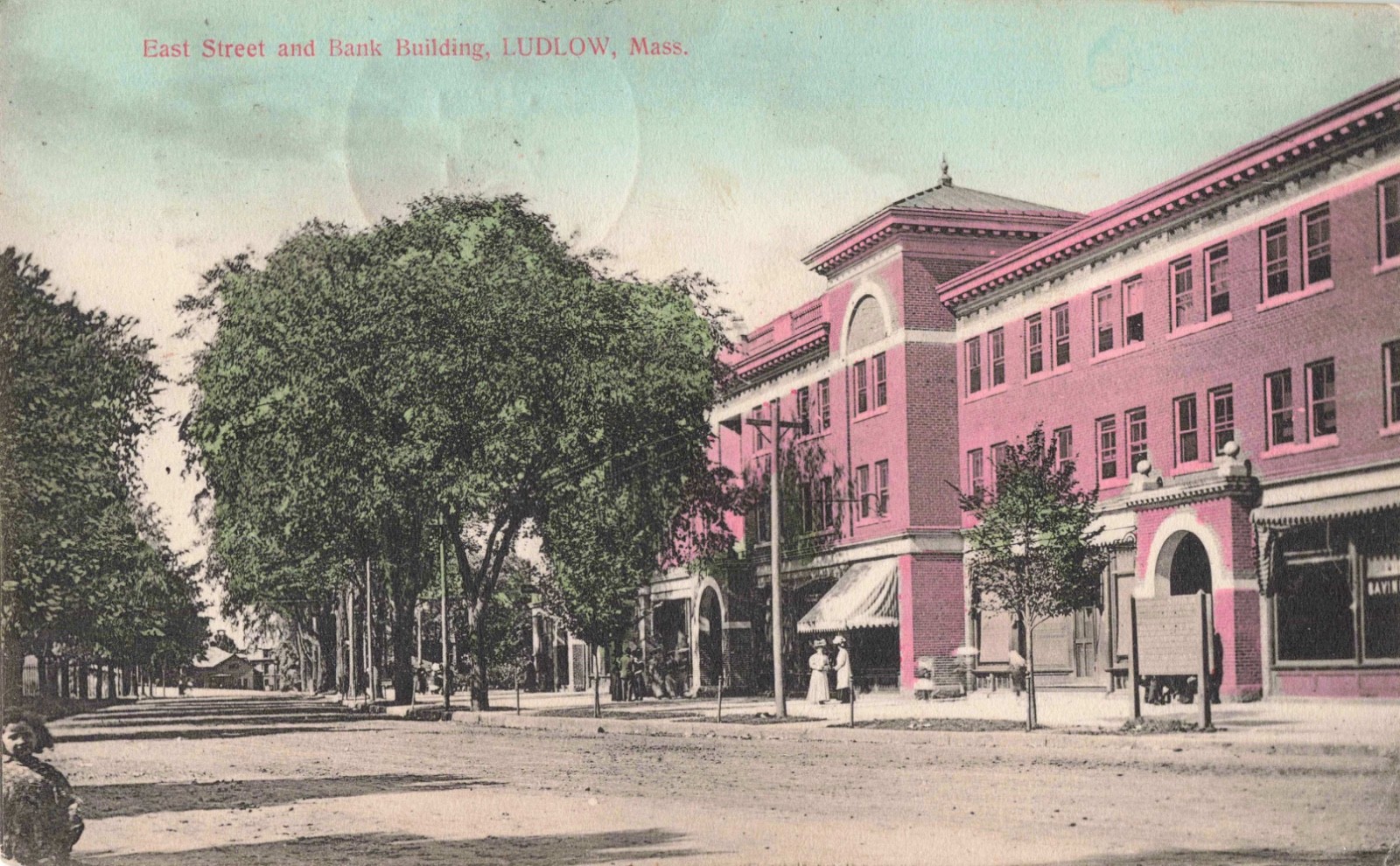 Ludlow, Massachusetts Postcard East Street and Bank Building PM  1908       P11