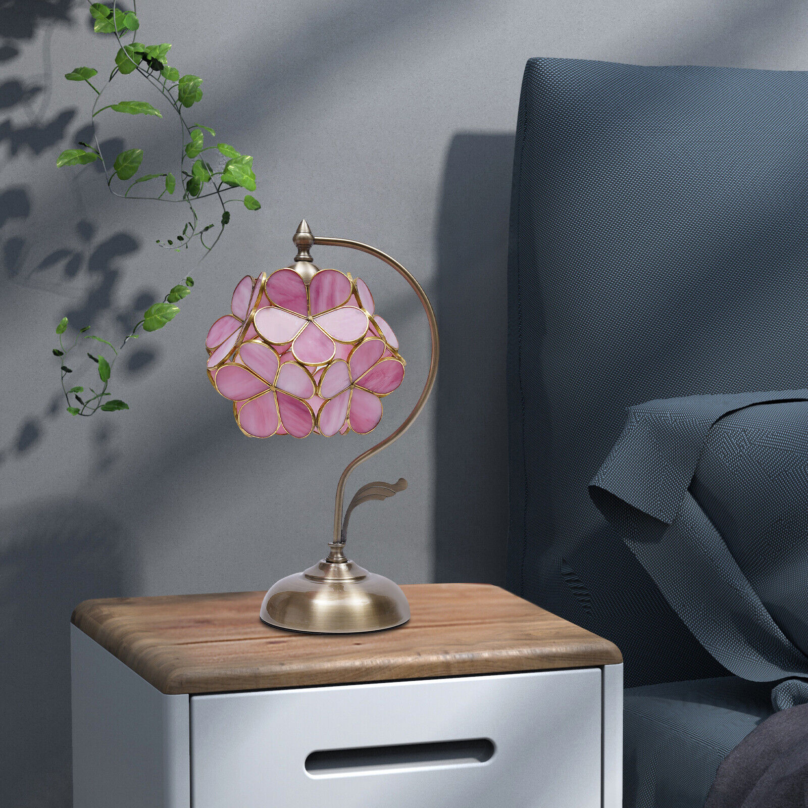 Stained Glass Flower Desk Lamp E27 Table Light Bedside Table Lamp Eye Protection