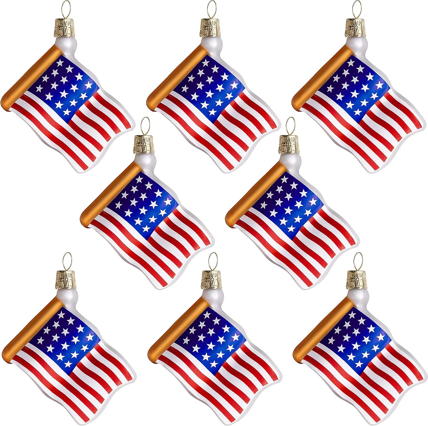 8pc American Flag Glass Ornaments Patriotic Blown Glass Holiday Decor 8pc American Flag Glass Ornaments Patriotic Blown Glass Holiday Decor