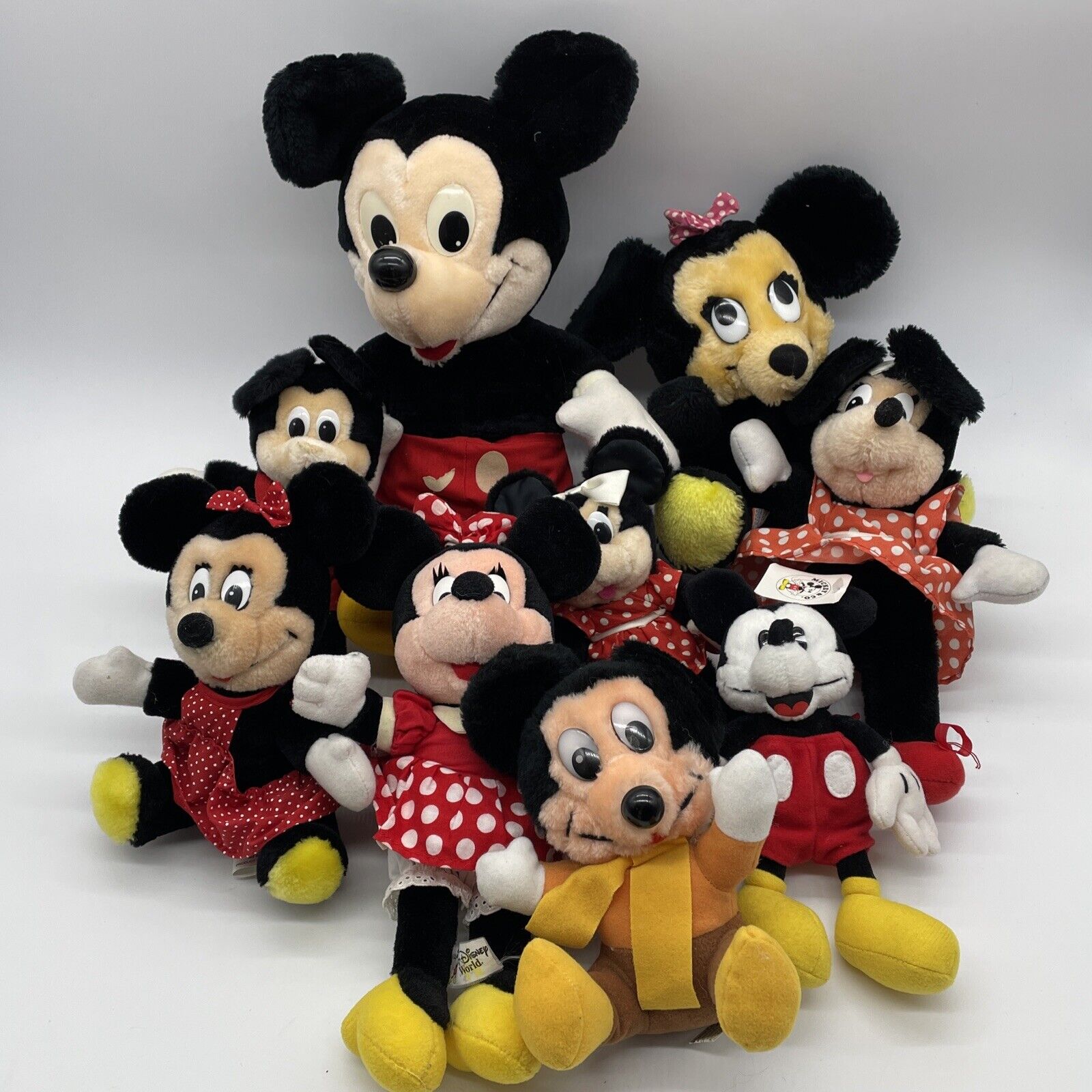Disney Mickey and Minnie Mouse Vintage Plush  Collectibles Lot Of 9 Walt Disney