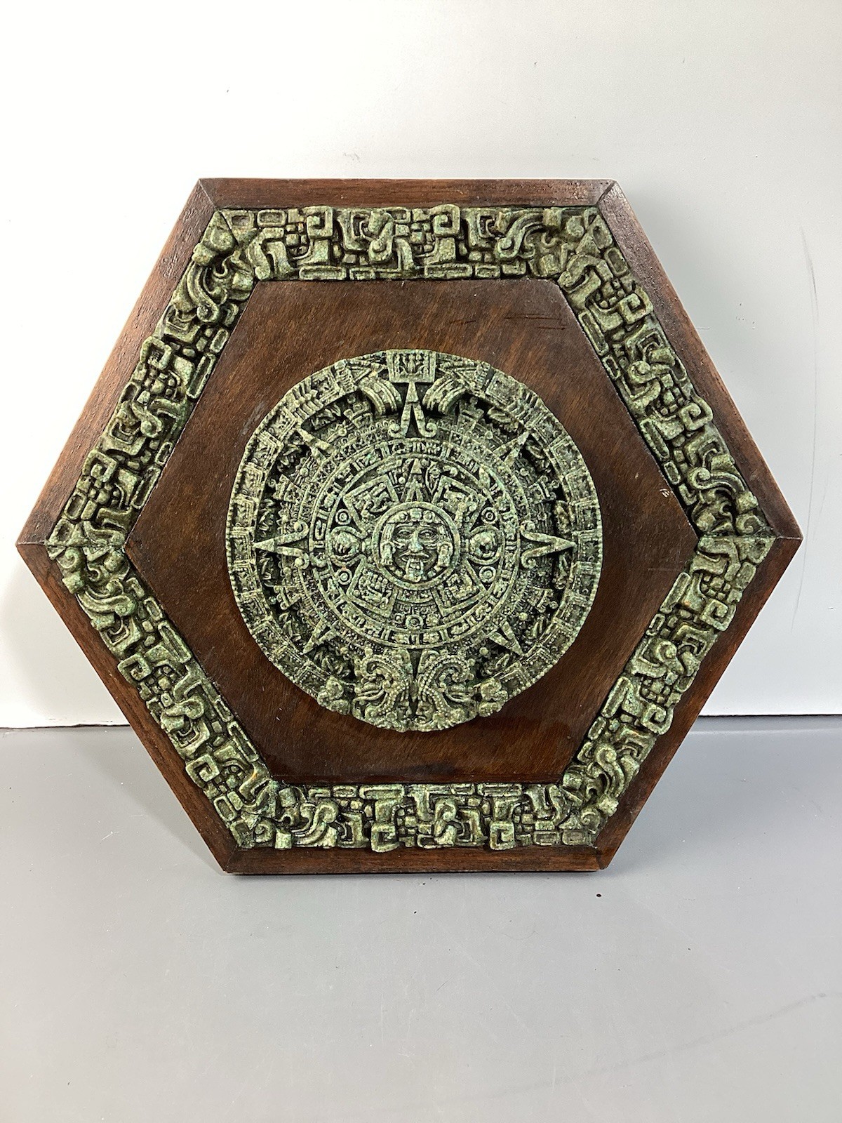 Vintage Mayan Aztec Stone Of The Sun Calendar Green Basaltic Monolith Stone