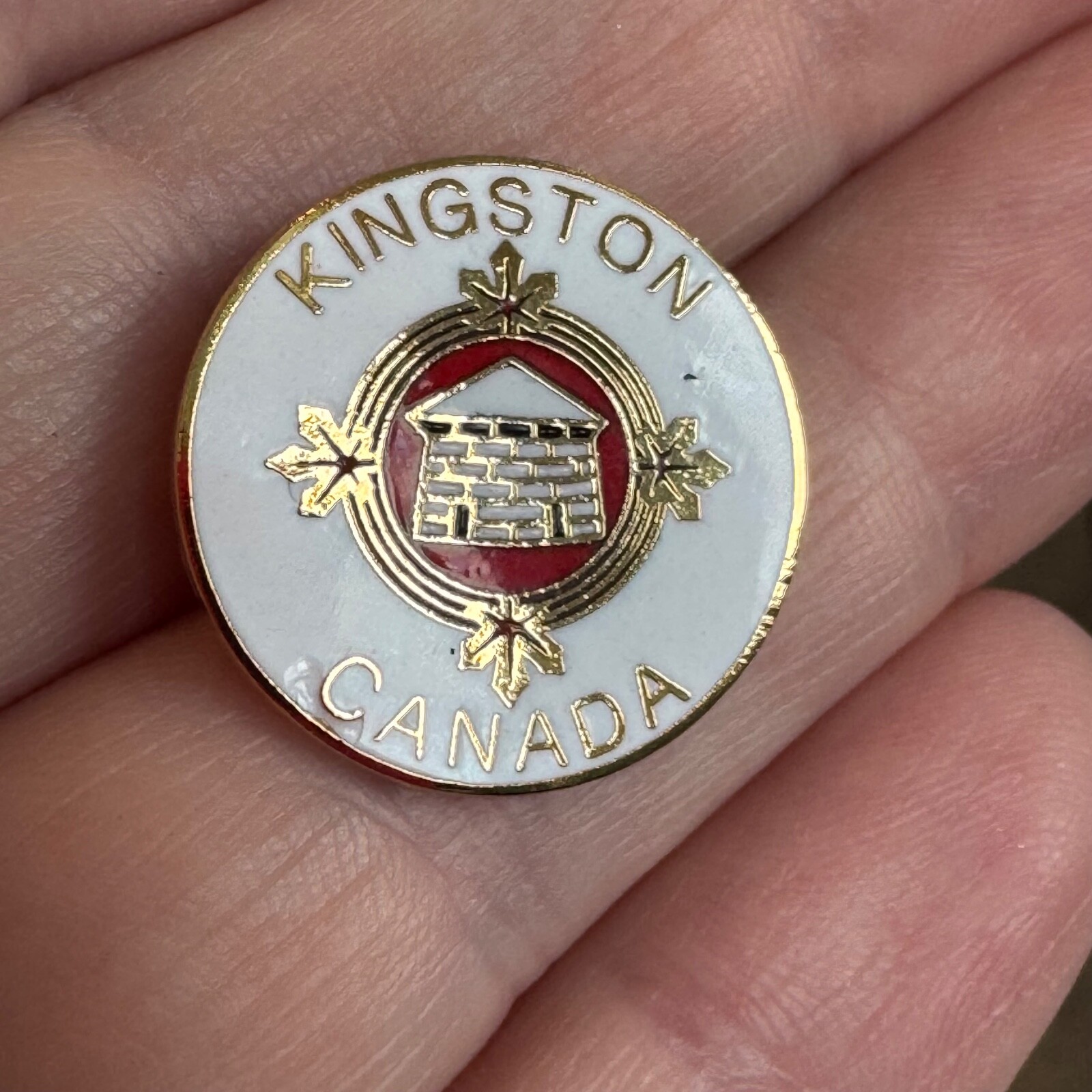 Vintage Kingston Canada Coat of Arms Enamel Lapel Pin Martello Tower Ontario
