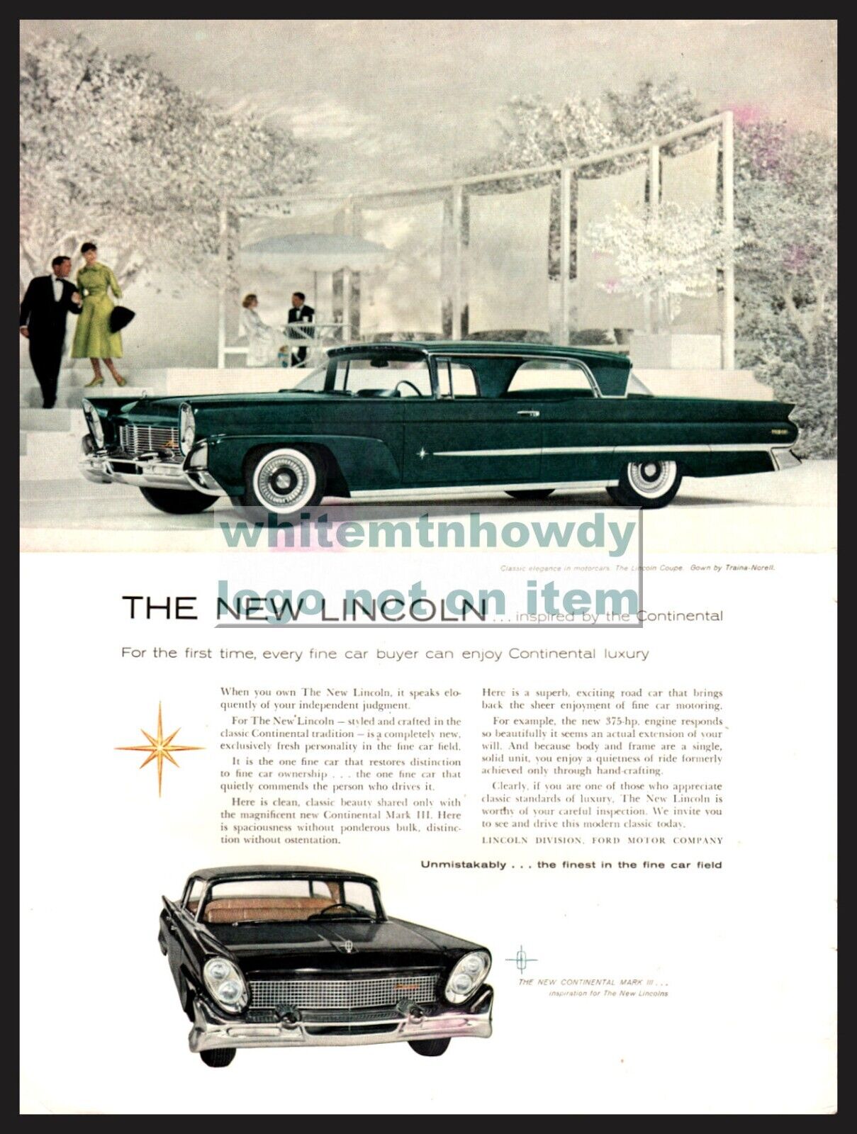 1958 LINCOLN COUPE Classic Car Photo AD Traina Norell Fashion