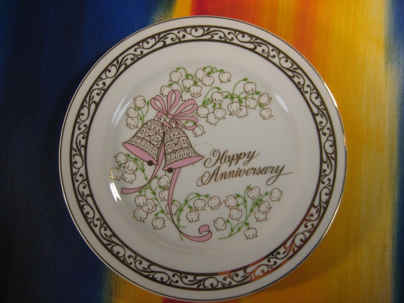 Happy Anniversary Floral 70s Wedding Bells Gift Plate by George Good