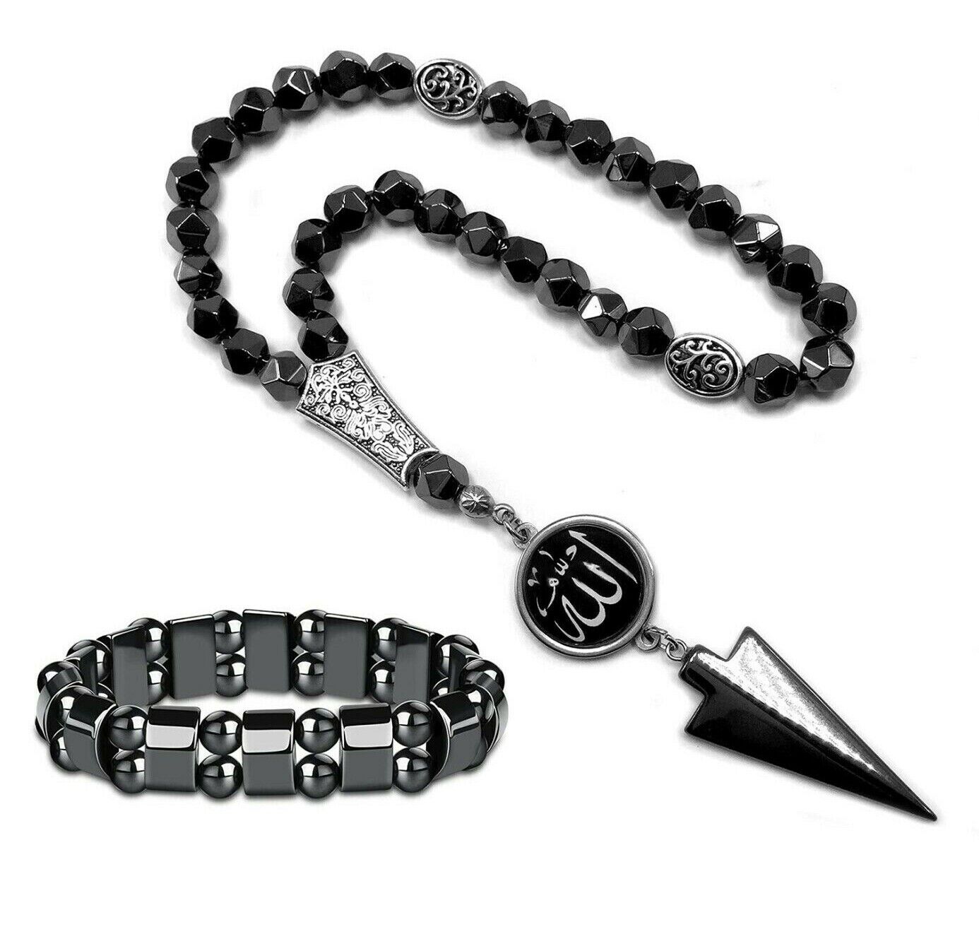 Star Cut Hematite Prayer Beads & Bracelet-Tesbih-Tasbih-Tasbeeh-Misbaha-Masbaha 