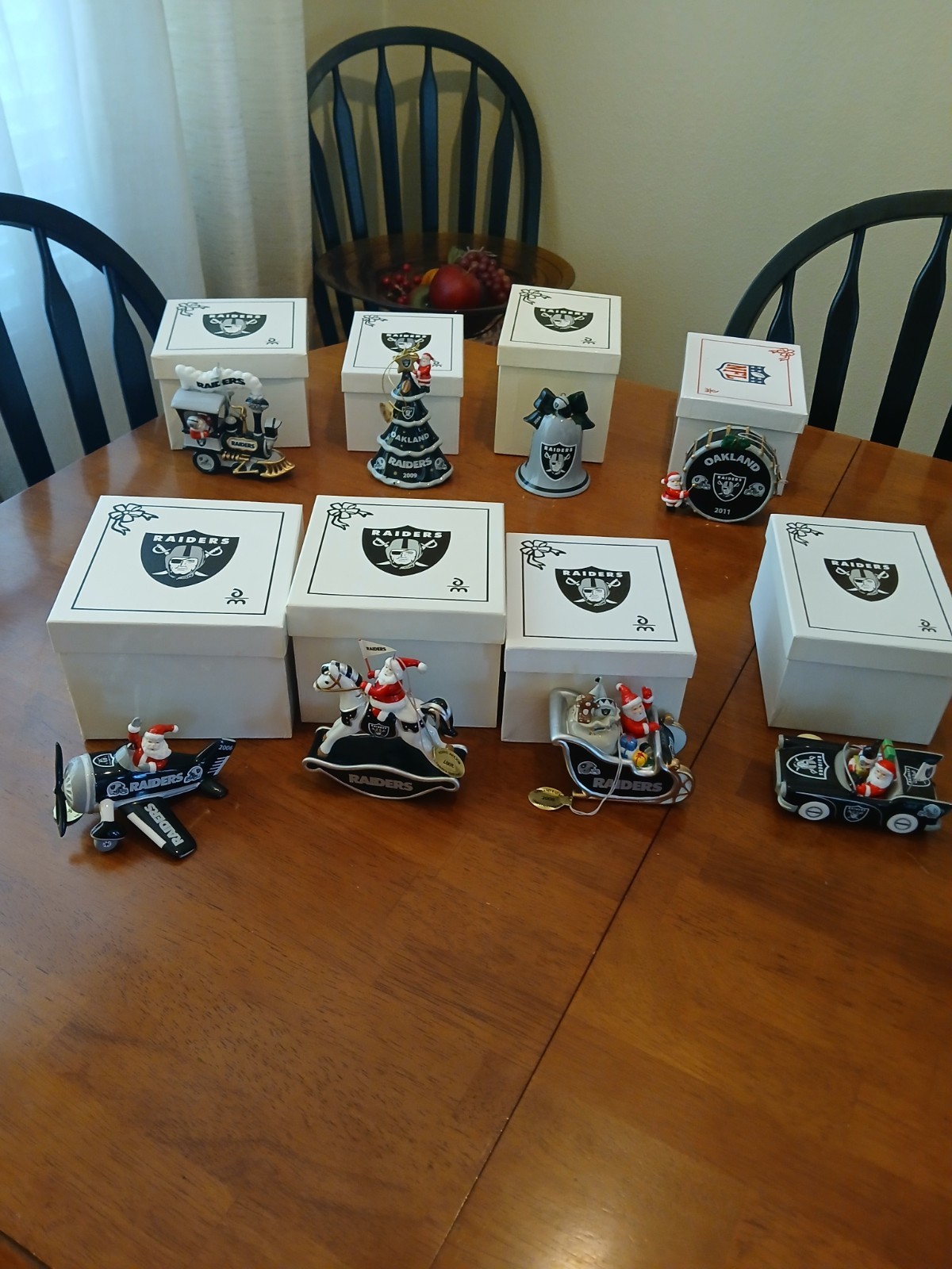 Danbury Mint Raider\'s Christmas Ornaments set of 8 dated 2004-2011
