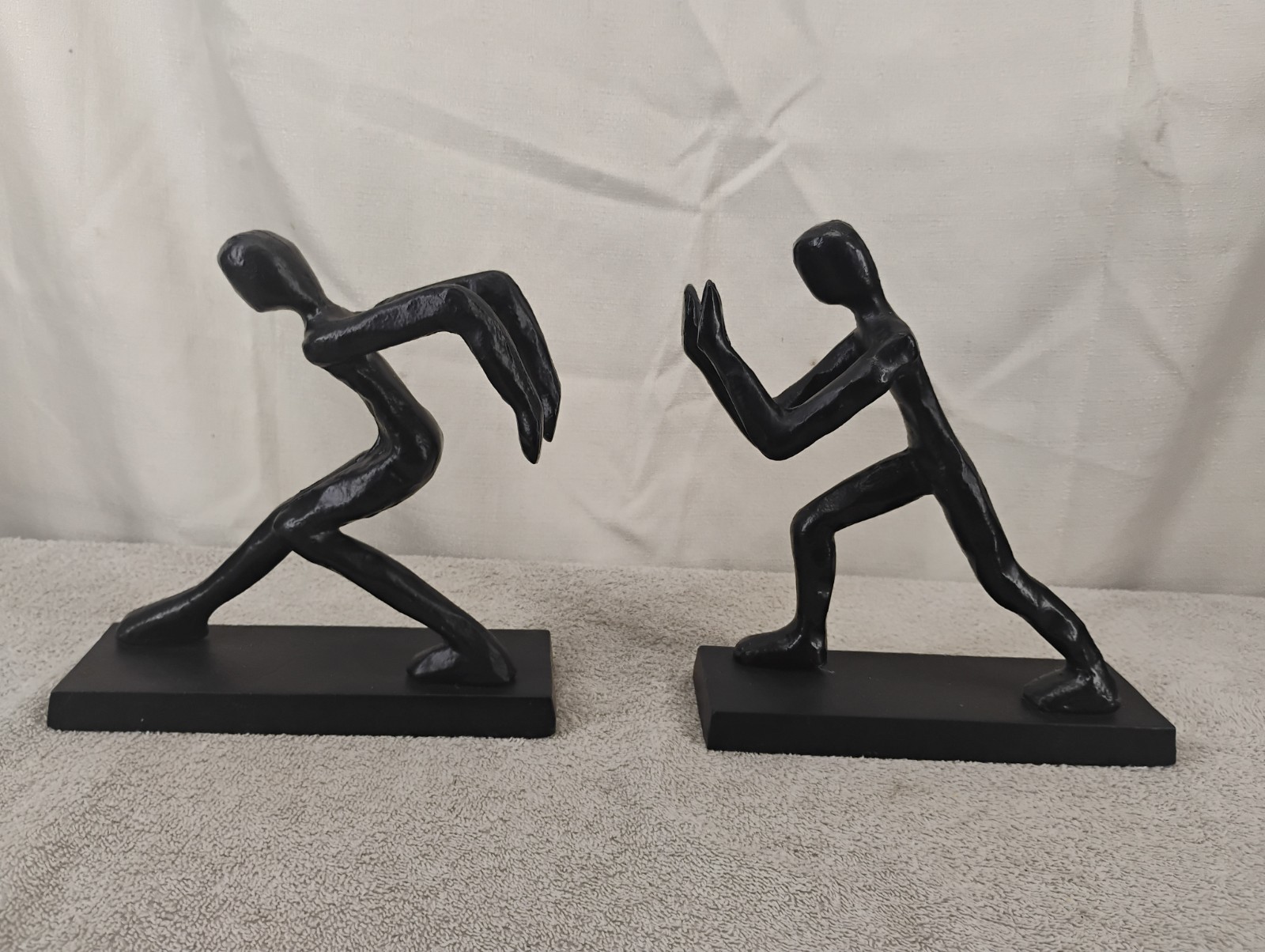 Modernist Pushing Man Black Bookends