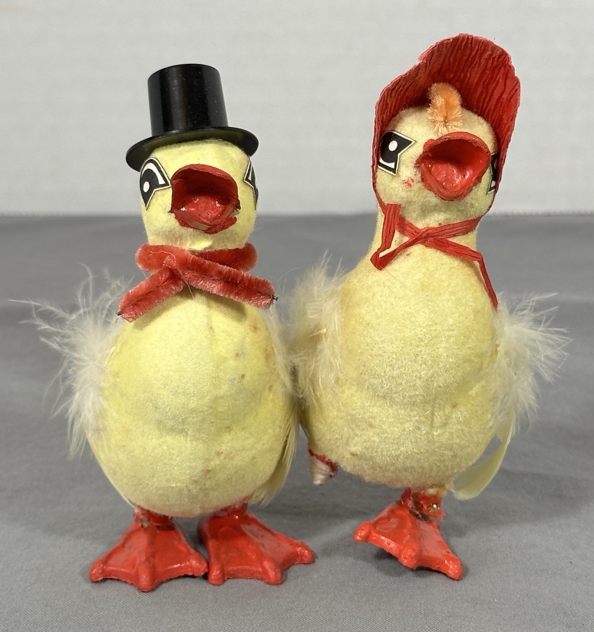 Vintage Easter Duck Figures Spun Cotton Style Pair 4” Tall READ