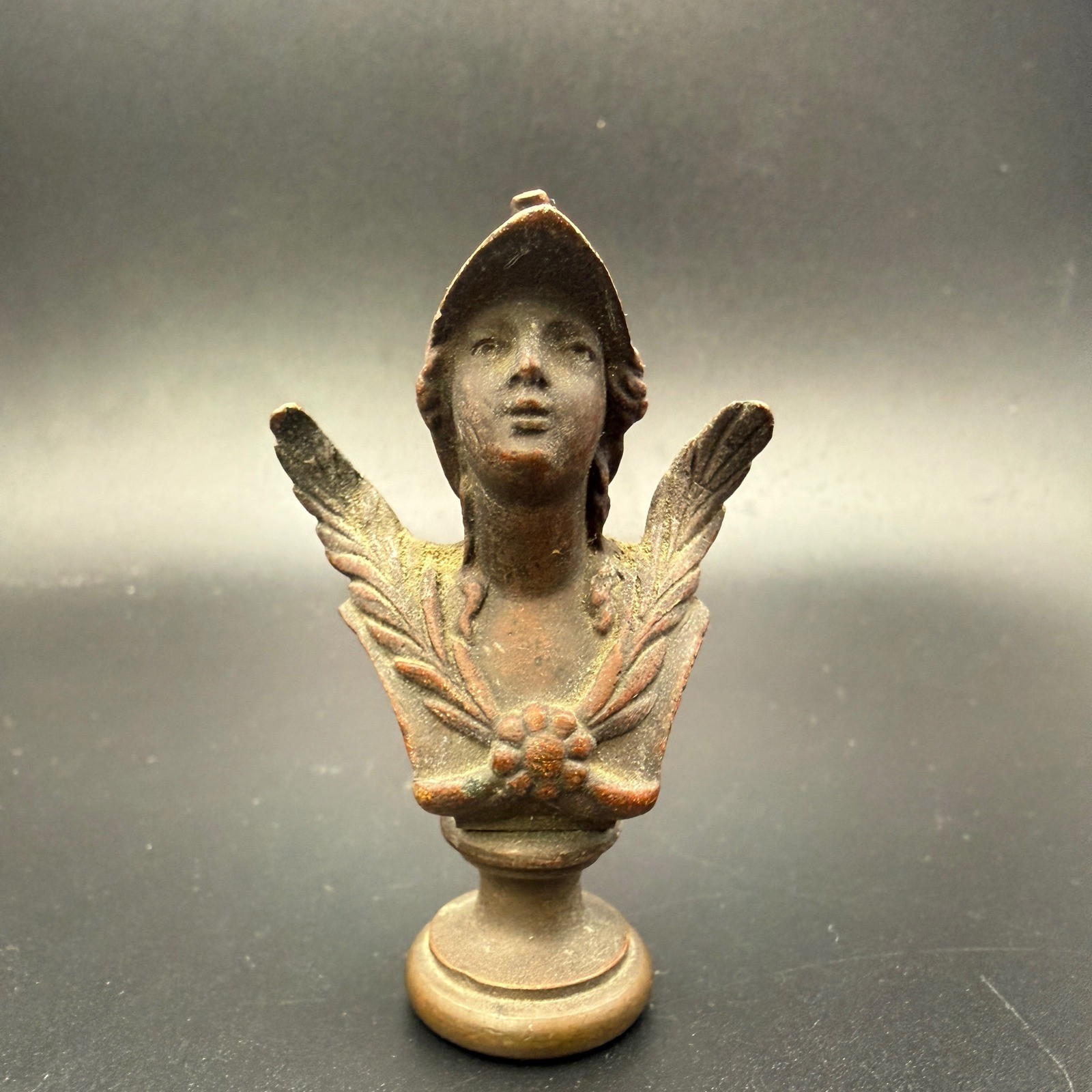 Antique Victorian Bronze Wax Seal Stamp Winged Goddess Bust Victory Athena 2.5
