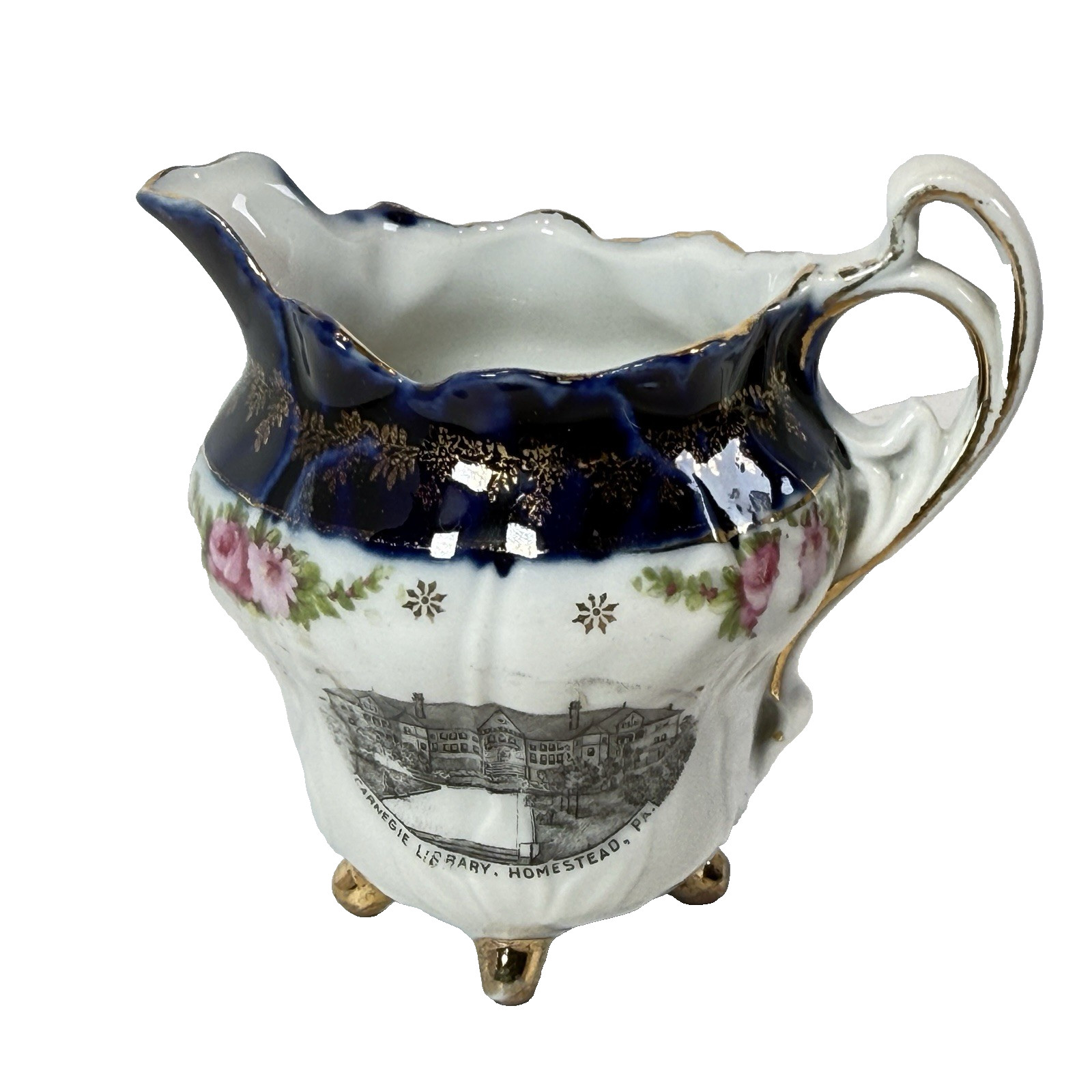 Antique CARNEGIE LIBRARY , HOMESTEAD PA 1900s  Souvenir Germany China Creamer