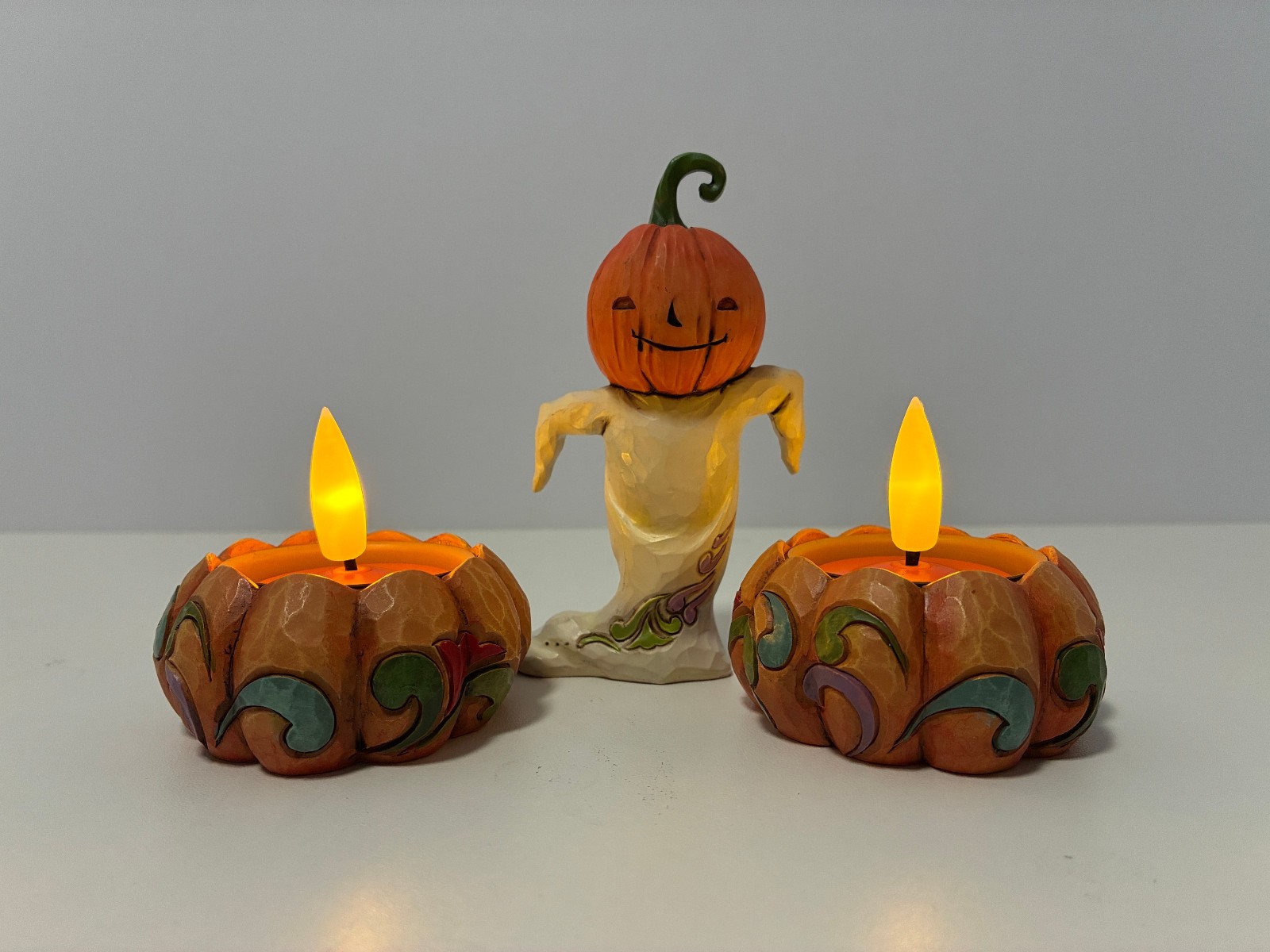 Jim Shore Halloween Miniature Ghost and Pumkins Threesome