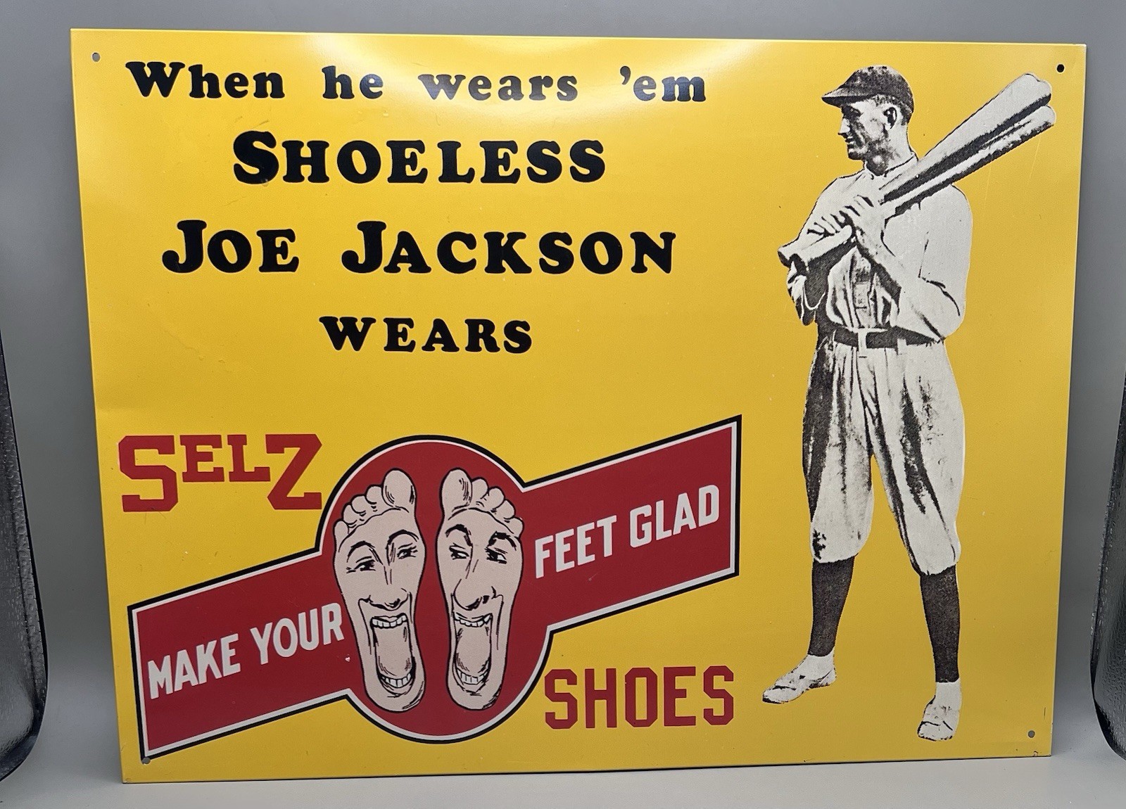 SELZ SHOES - BASEBALL PLAYER When Shoeless Joe Jackson Wears 'em-MAKES FEET GLAD