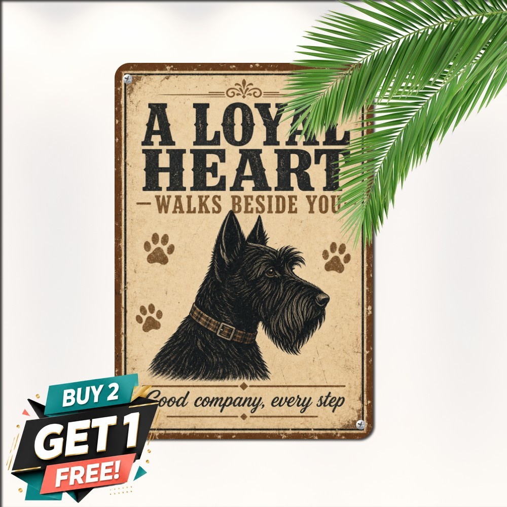 Scottish Terrier Dog Sign Charming Heritage Scottie Puppy Metal Tin Wall Plaque