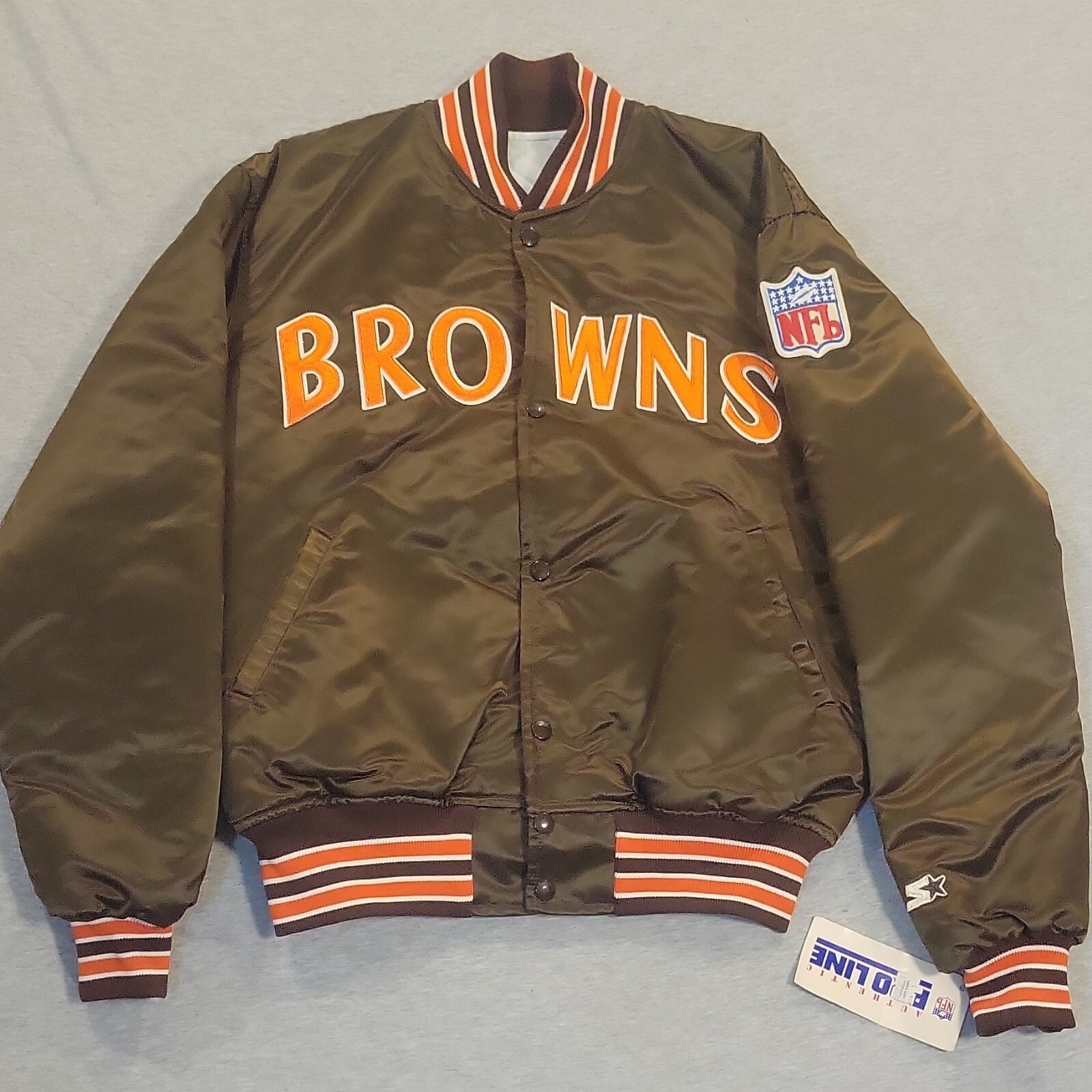 Vintage Starter NFL Pro Line Clev Browns Satin Jacket Men's L Snap Bomber USA