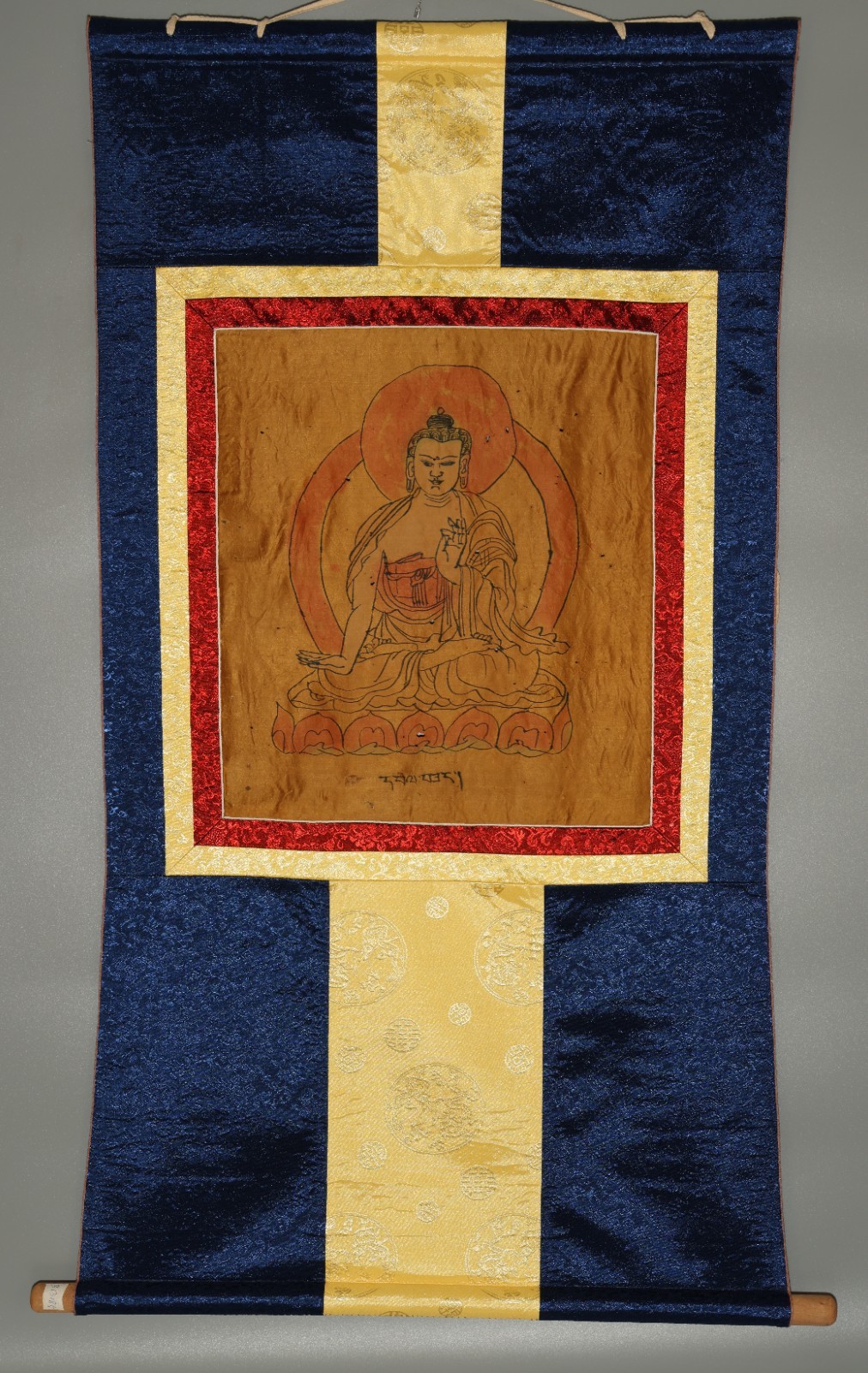 Real Tibet 19th Century Old Antique Buddhist Hand-Painted Thangka Ratnasambhava