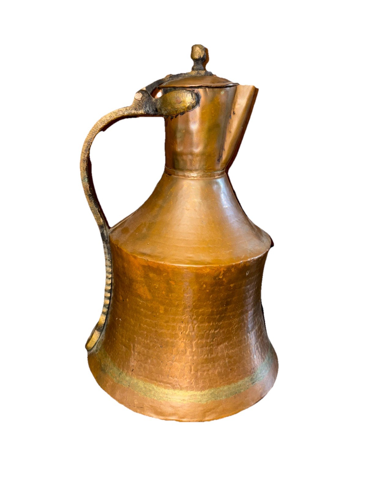 Vintage Antique LARGE  16” Copper Primitive Hand Forged & Hammered Pitcher Jug