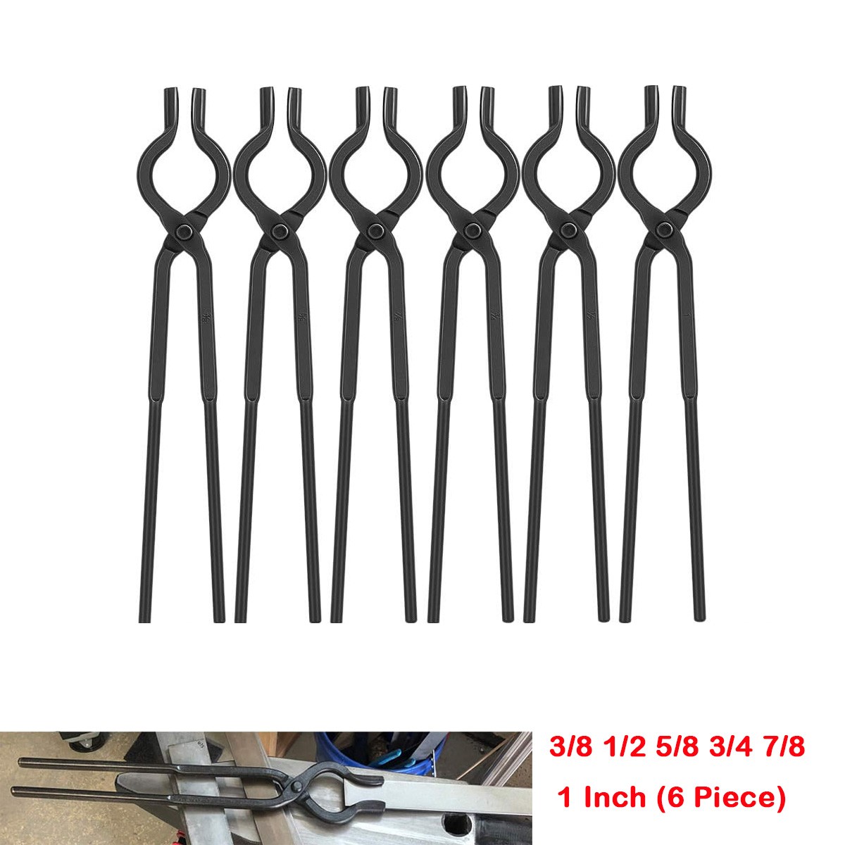 Professional V-Bolt Tongs Set 6-PC for Blacksmith Forge &Knife Making 3/8\