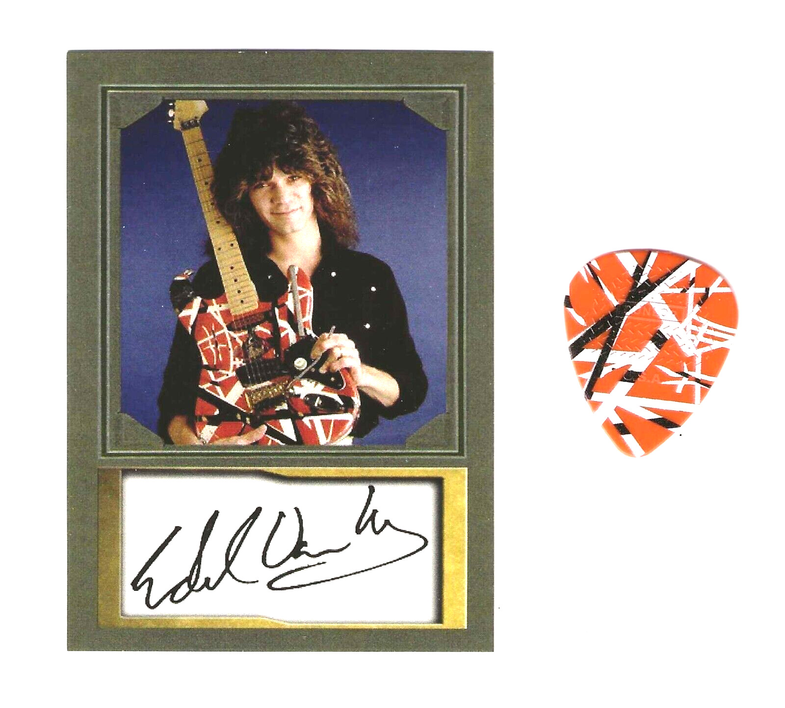 EDDIE VAN HALEN - TRADING CARD + EVH FRANKENSTEIN GUITAR PICK - MINT CONDITION