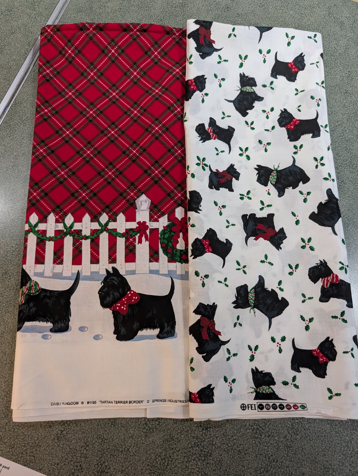 Vintage Daisy Kingdom Fabric Bundle Christmas Scottie Dogs Tossed Holly & Tartan